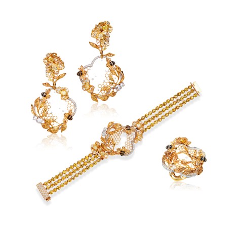 葛雯竹设计 「芳华四季」 钻石，彩钻及彩色宝石耳环，手链及戒指套装