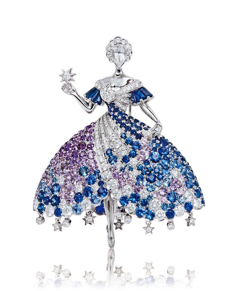 彩色蓝宝石及钻石「芭蕾舞少女」胸针