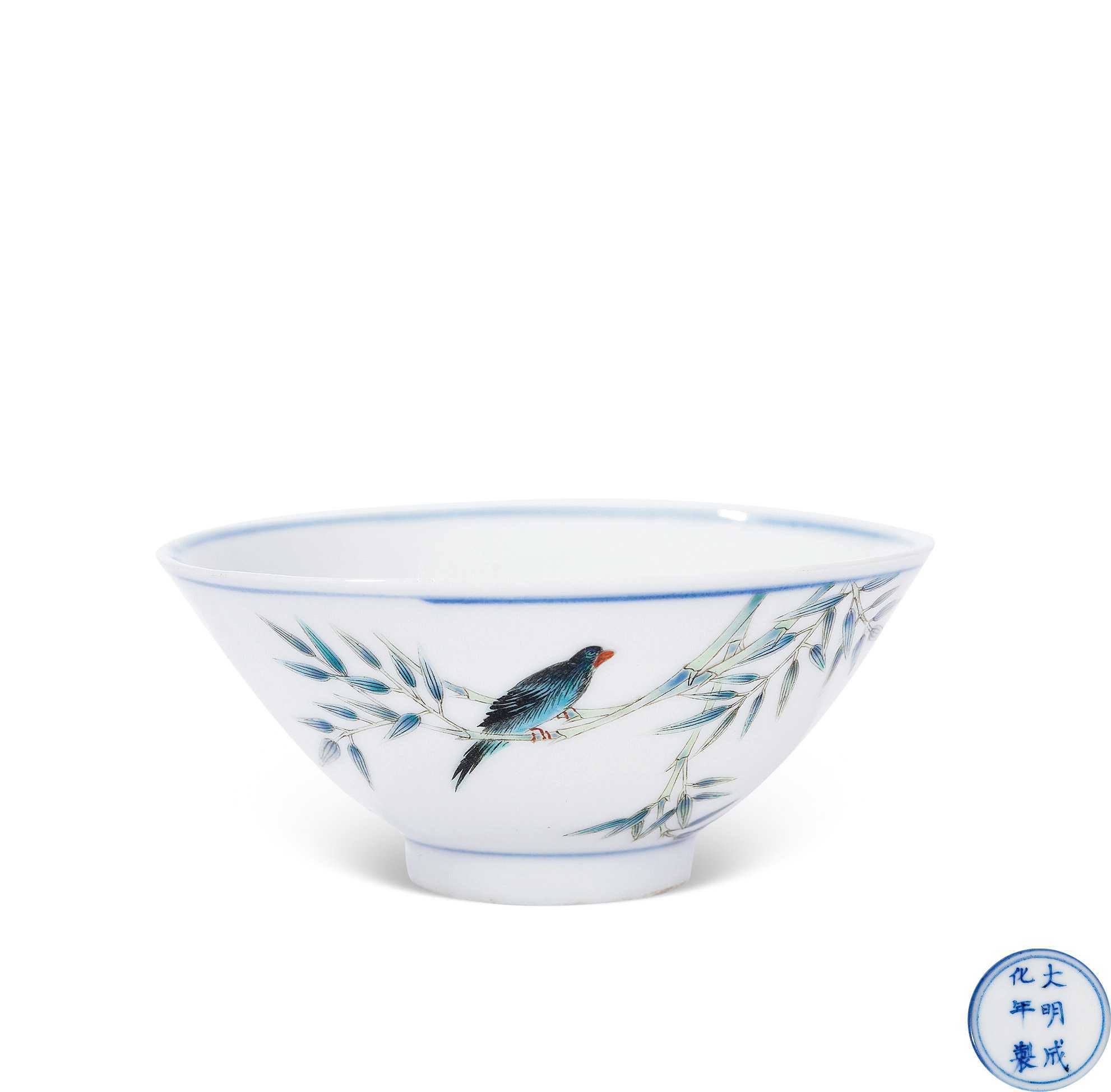 粉彩花鸟斗笠碗拍品分类陶瓷>清代粉彩瓷器创作年代清乾隆尺寸直径9cm