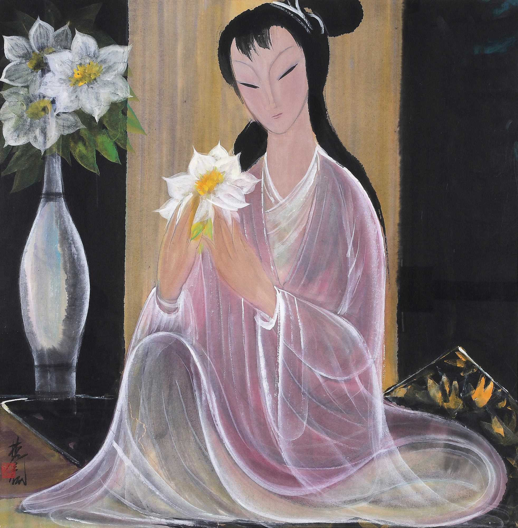 林风眠 瓶花仕女