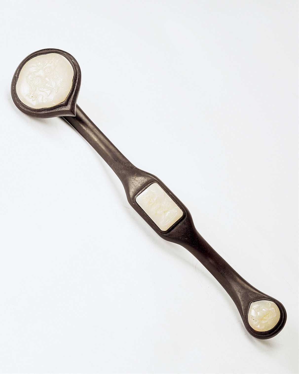 清 红木嵌玉三镶如意