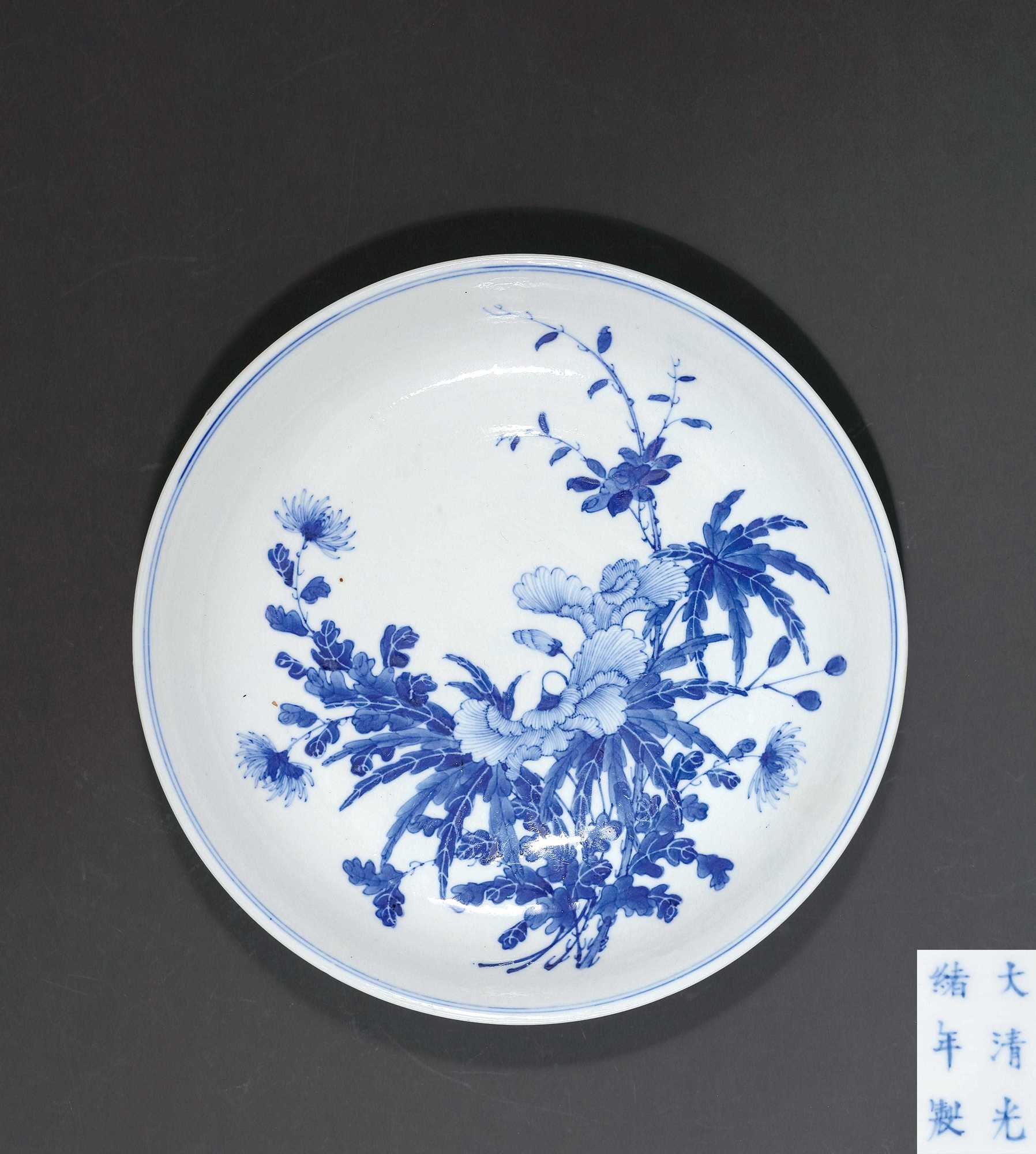 清光绪 青花虞美人图盘