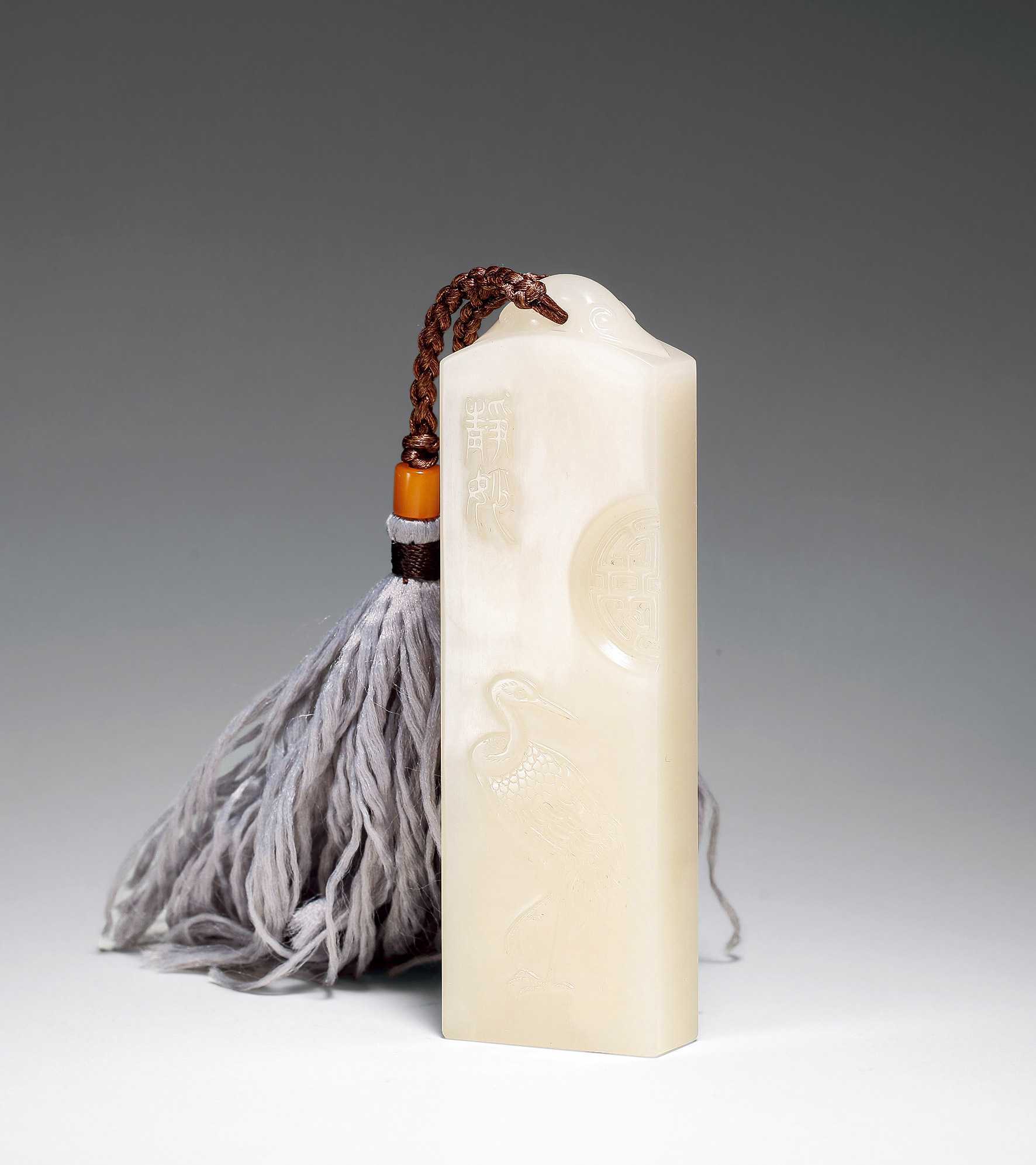 寿山汶洋石薄意仙鹤图方章