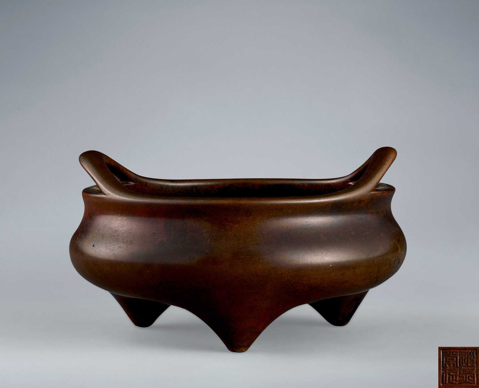 清 铜「道气常存」桥耳炉