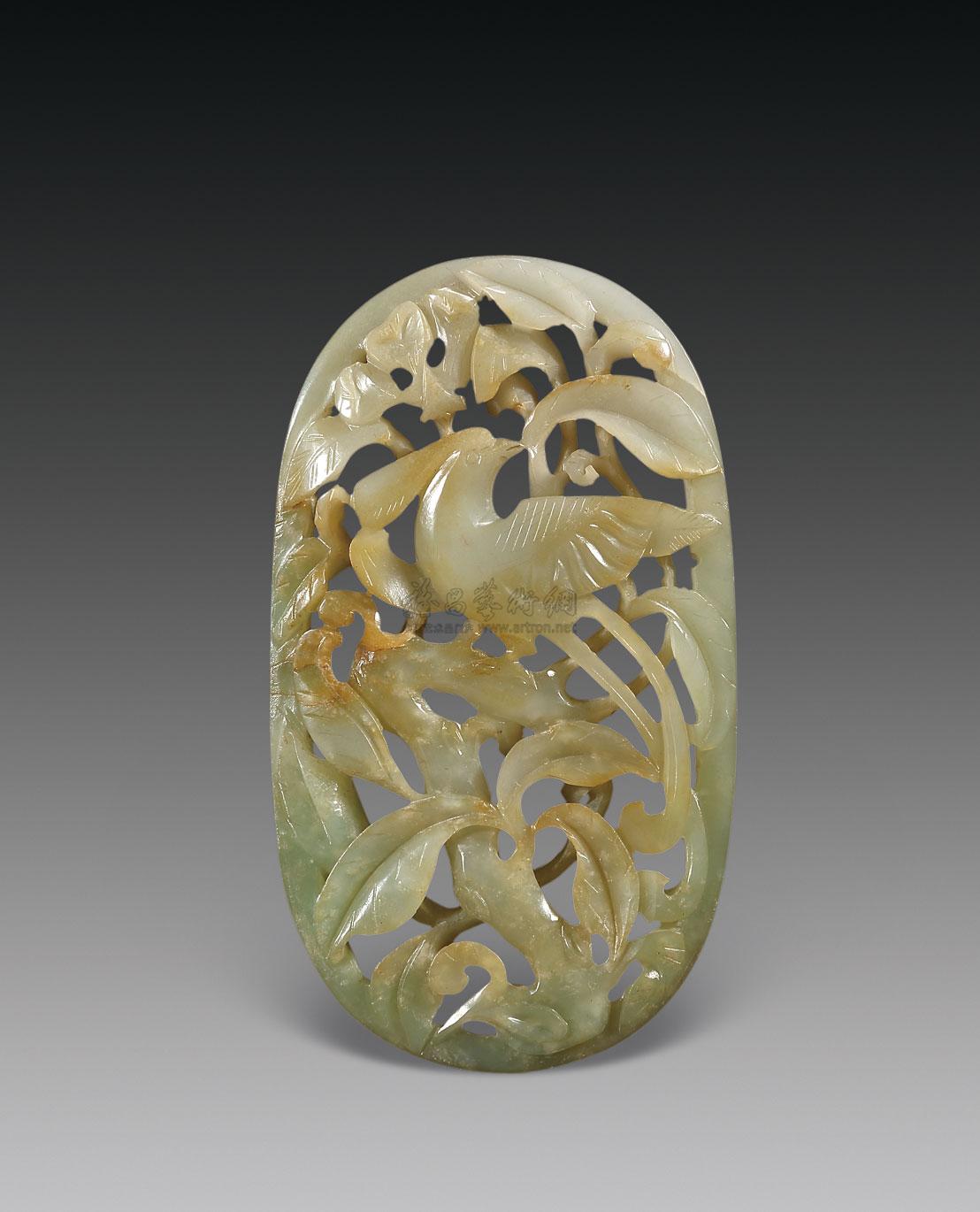 明 玉透雕花鸟饰件