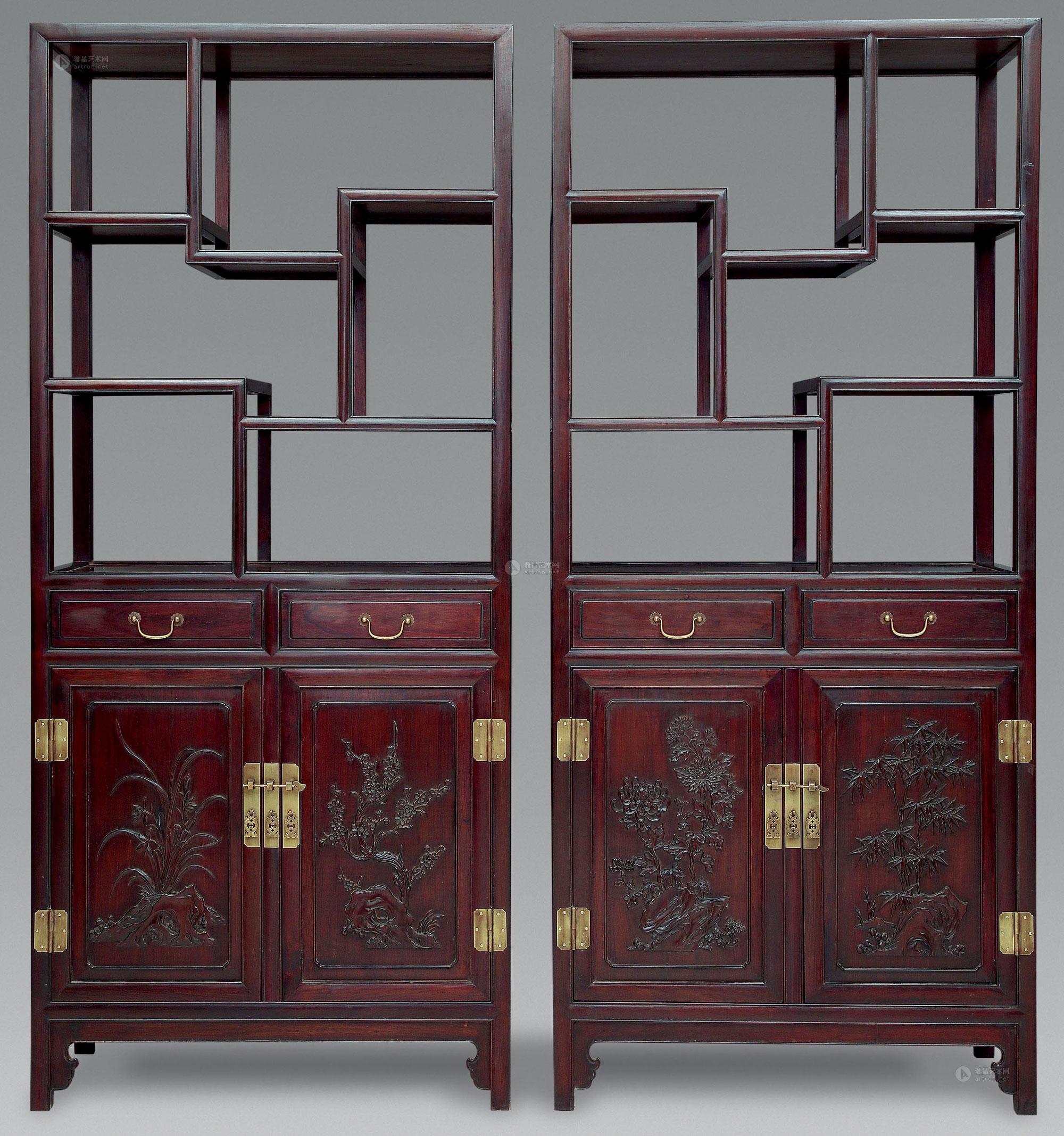 lot1169 现代 红木雕四君子多宝格 - 雅昌拍卖图录app