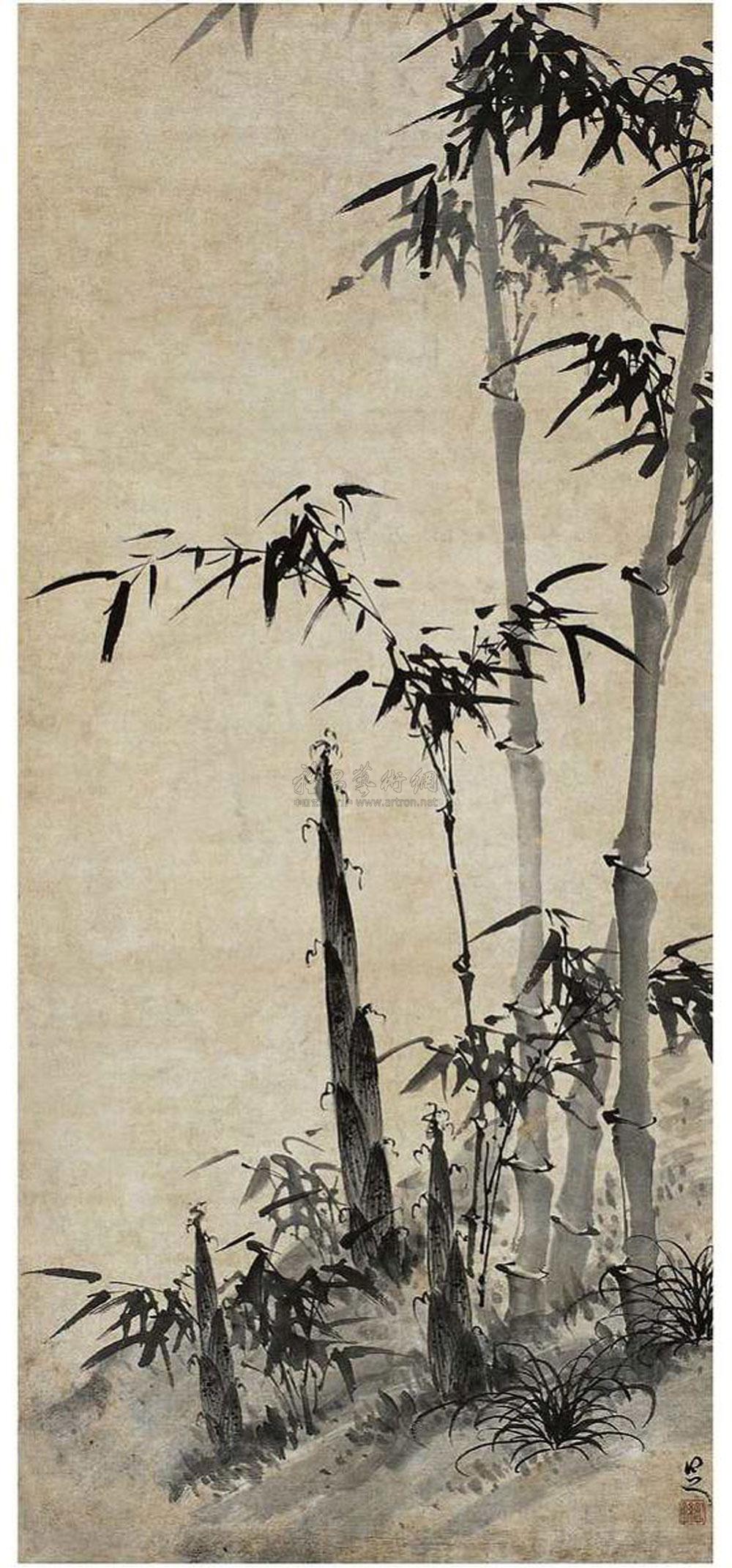 鲁得之 雨后新篁图 立轴