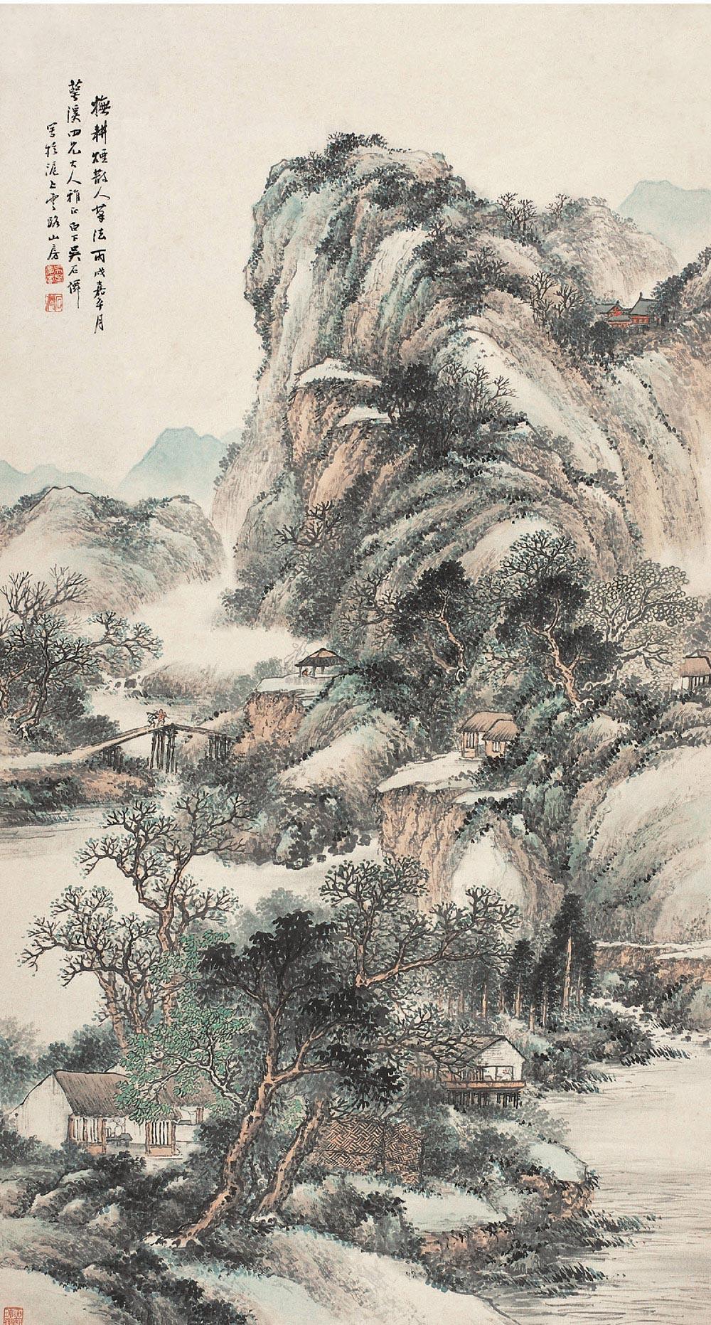 0635 1886年作 溪山隐居图 立轴 设色纸本