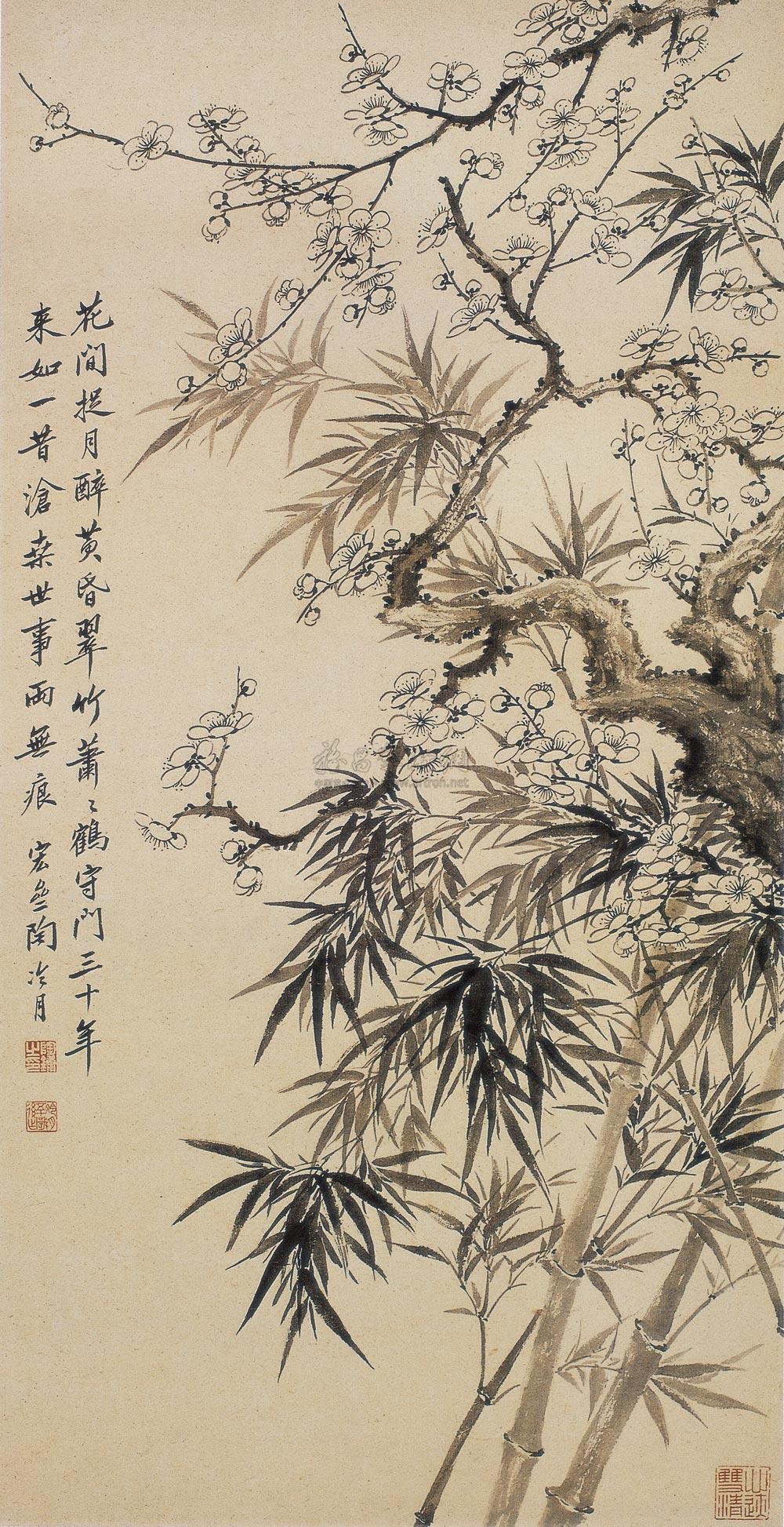 陶冷月 岁寒三友 镜心