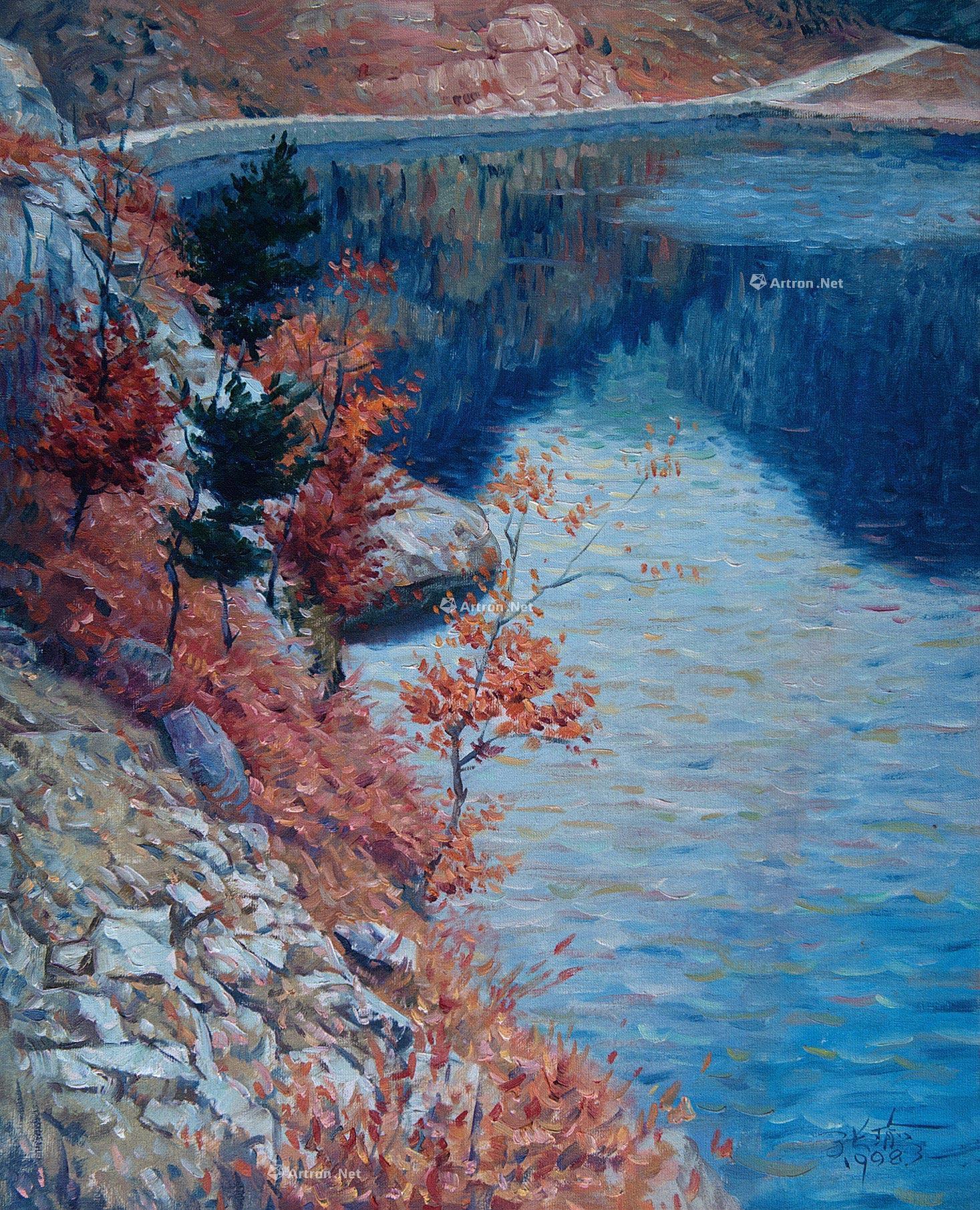 00801998年作湖光山色布面油画