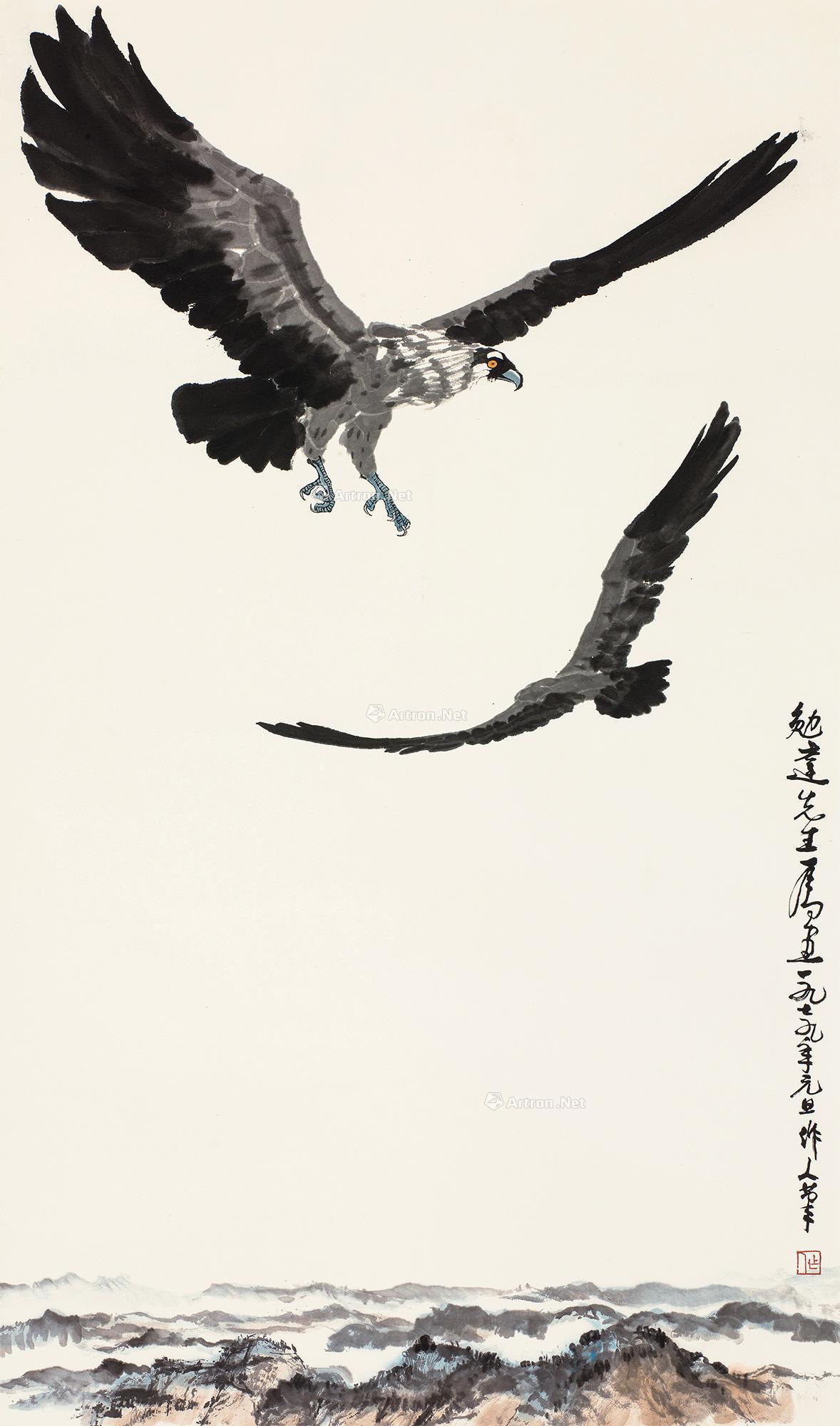吴作人 鹰击长空 立轴