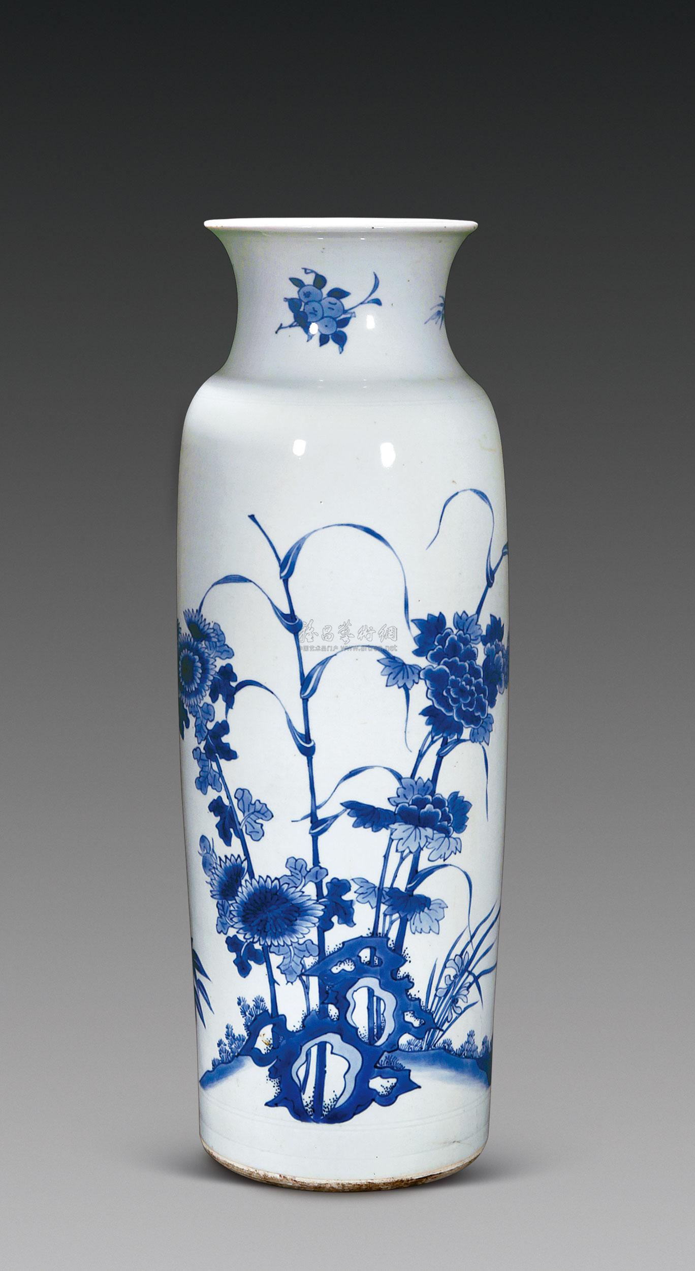 明崇祯 青花四季平安图筒瓶