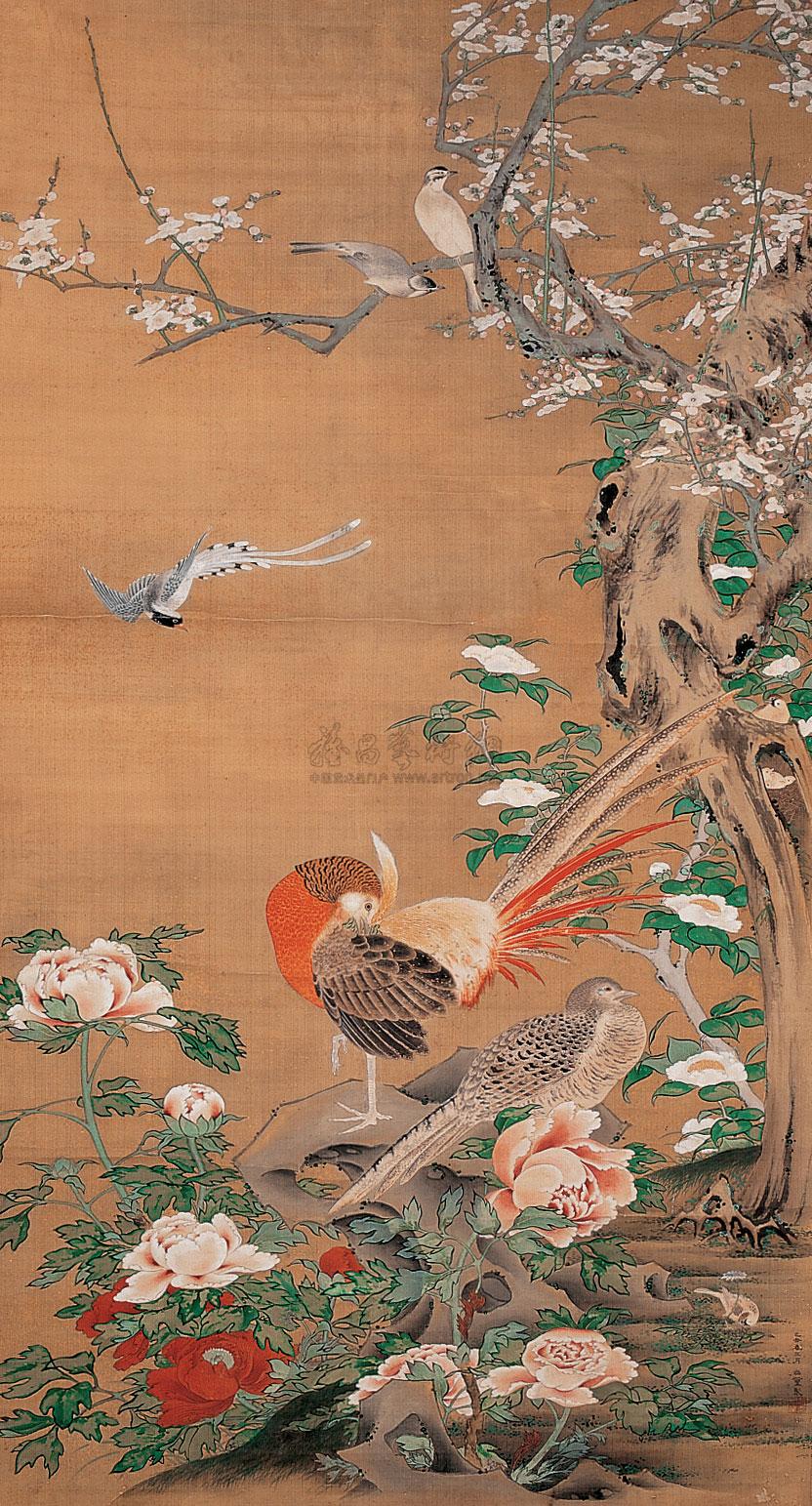 陆恢 牡丹孔雀图 立轴