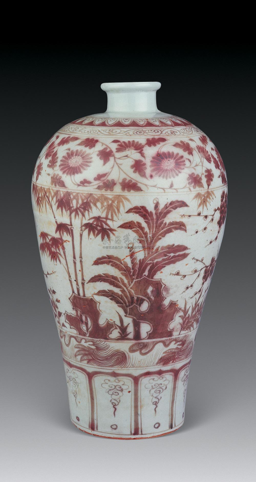 明洪武 釉里红松竹梅梅瓶