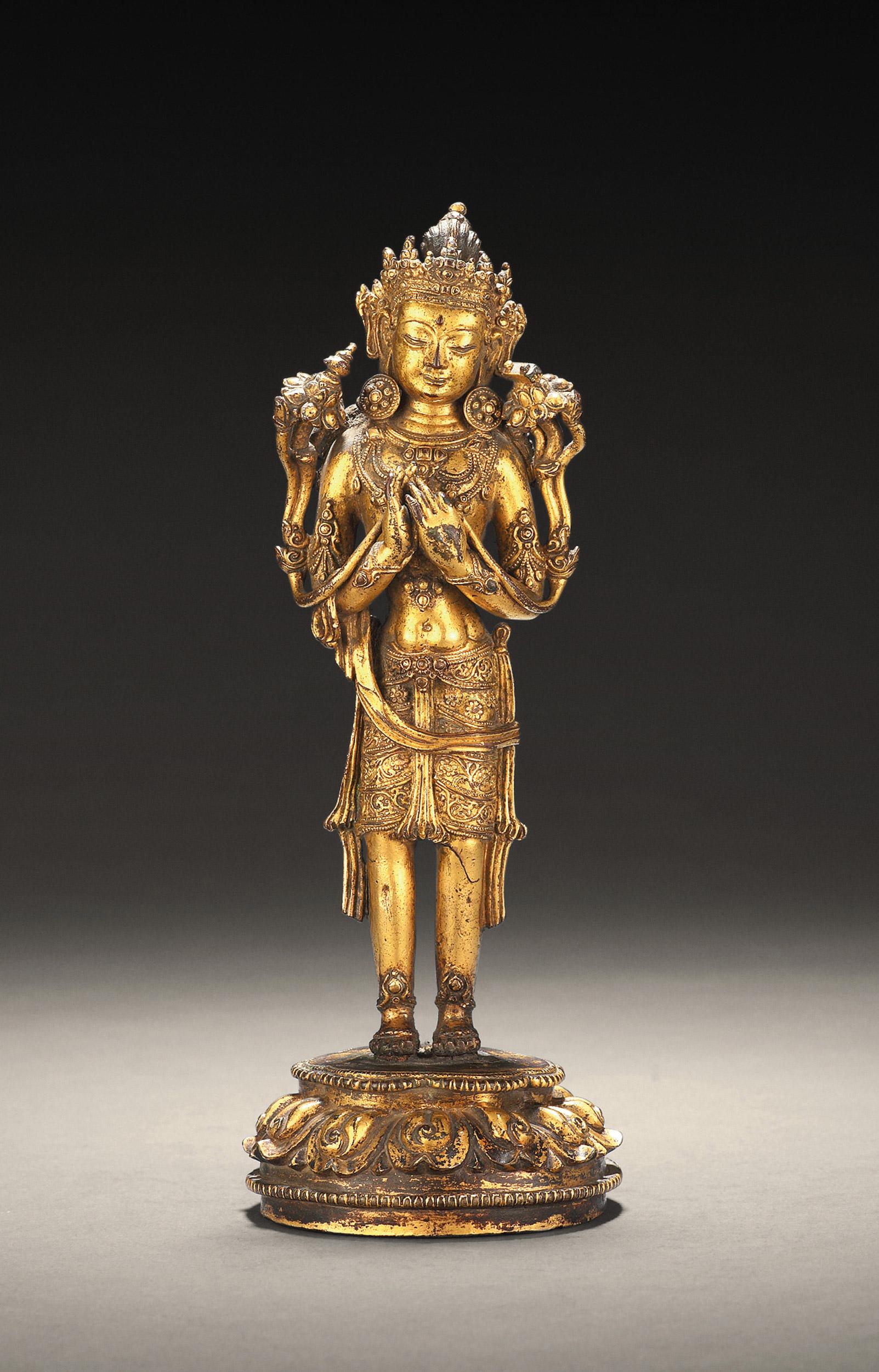 明宣德 铜鎏金弥勒菩萨立像