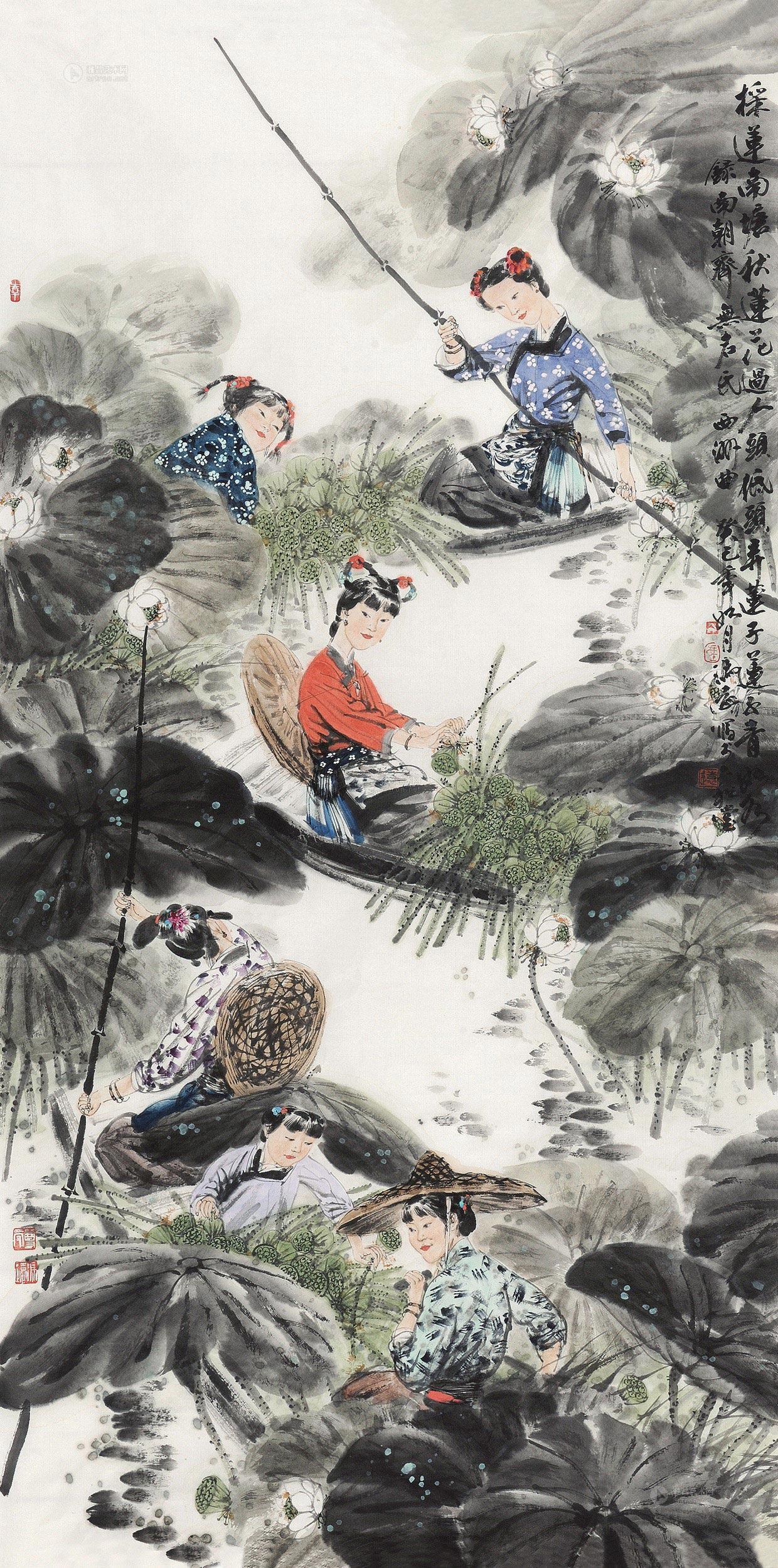 冯远 2013年作 采莲图 镜心