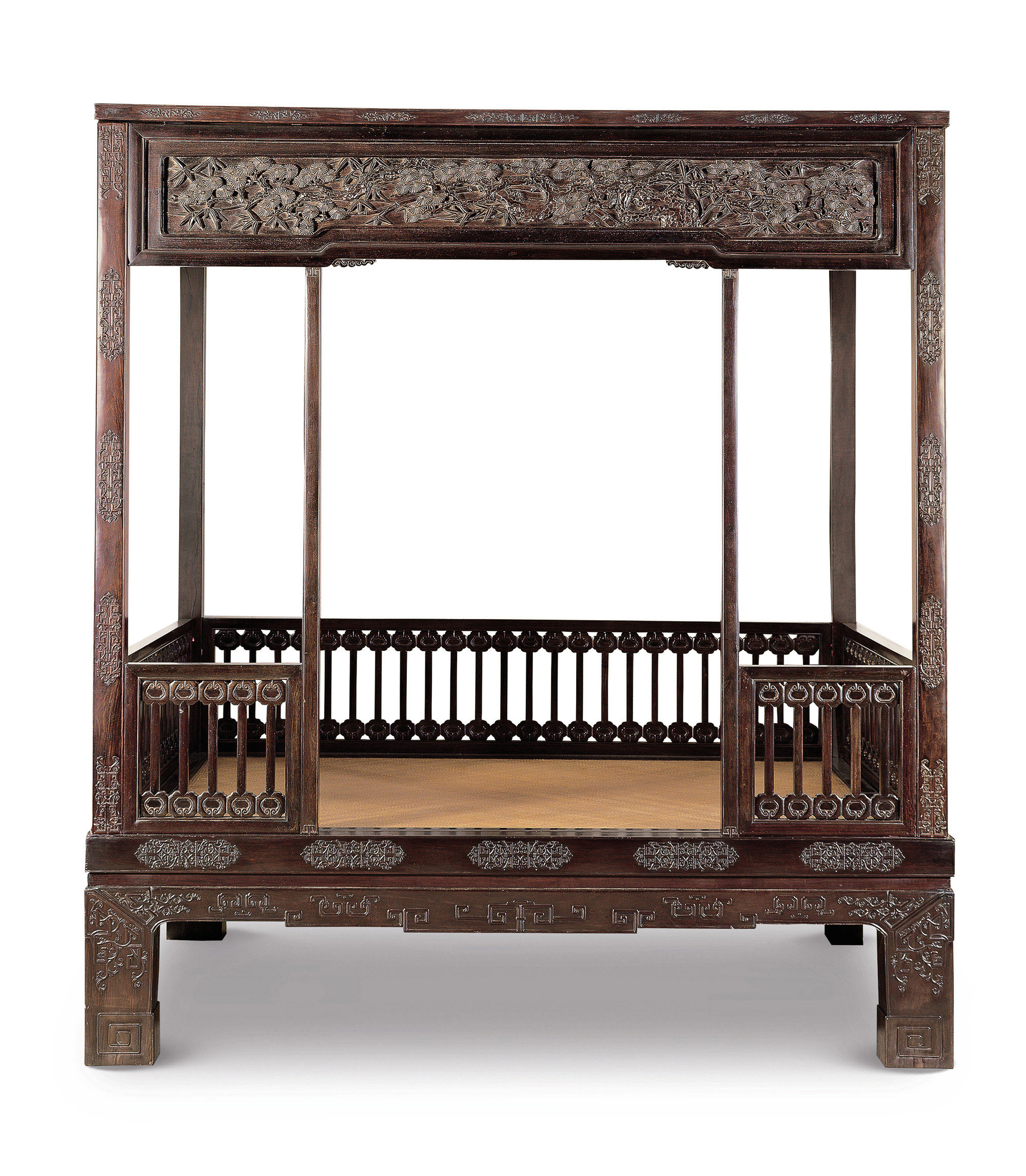 清乾隆 紫檀松寿齐天架子床