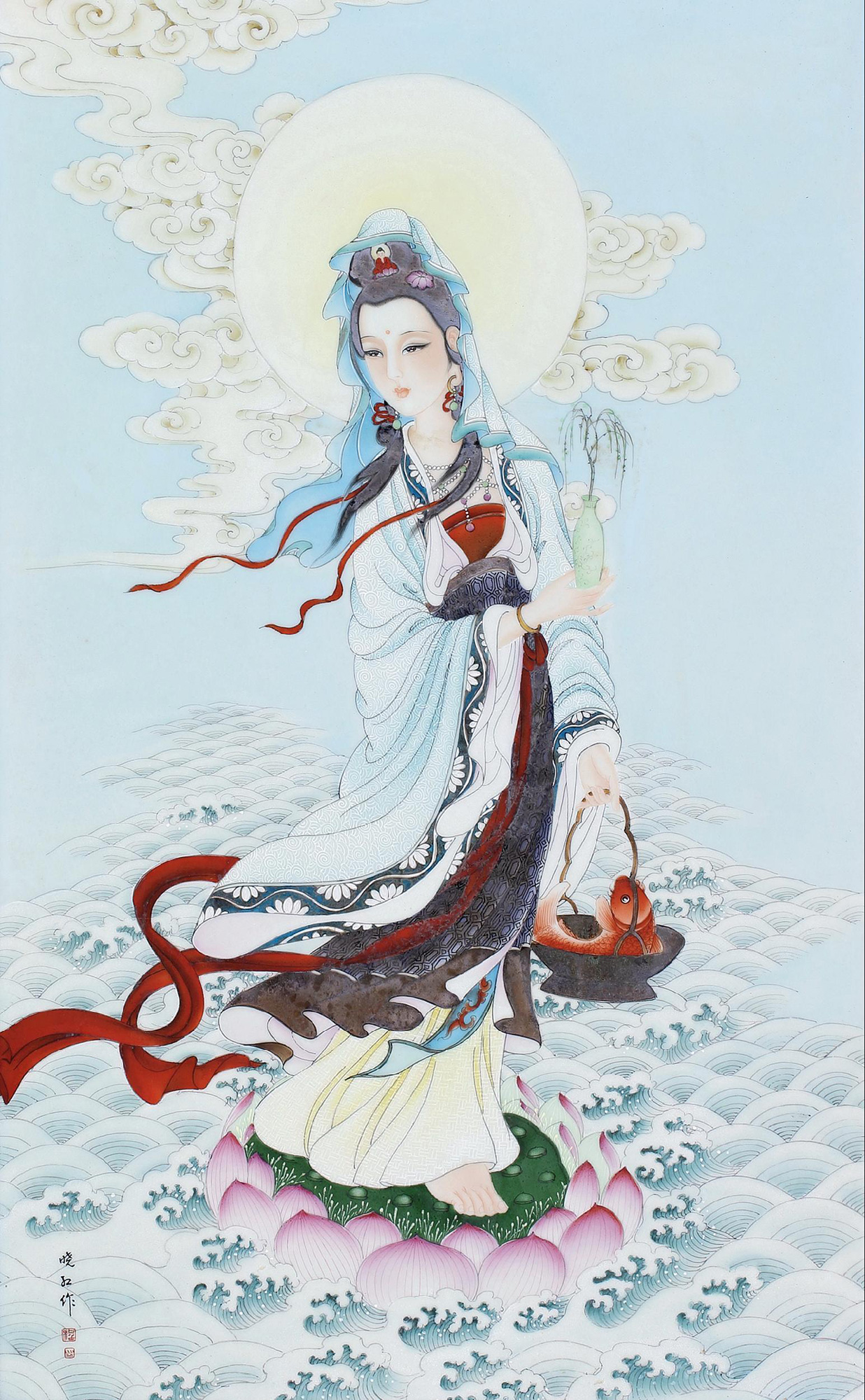 5090 2012年 程晓红 古雅彩《渡海观音》瓷板