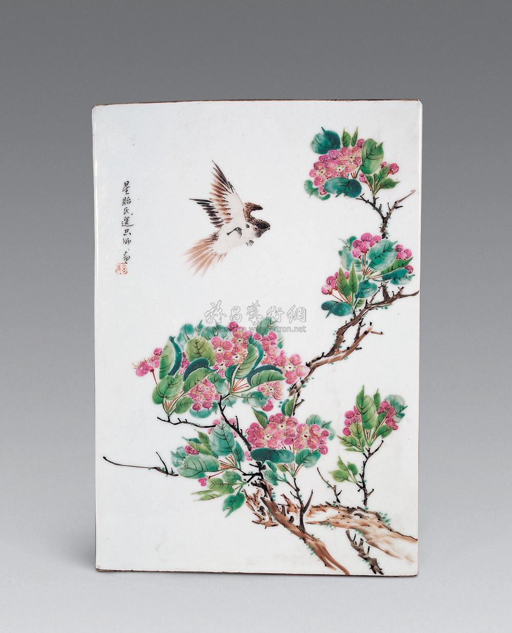 1699民国金品卿浅绛彩花鸟瓷板