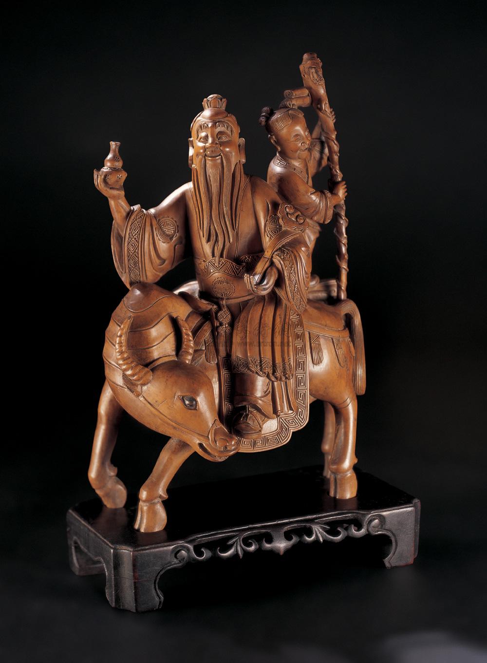 清 黄杨木雕老子出关摆件