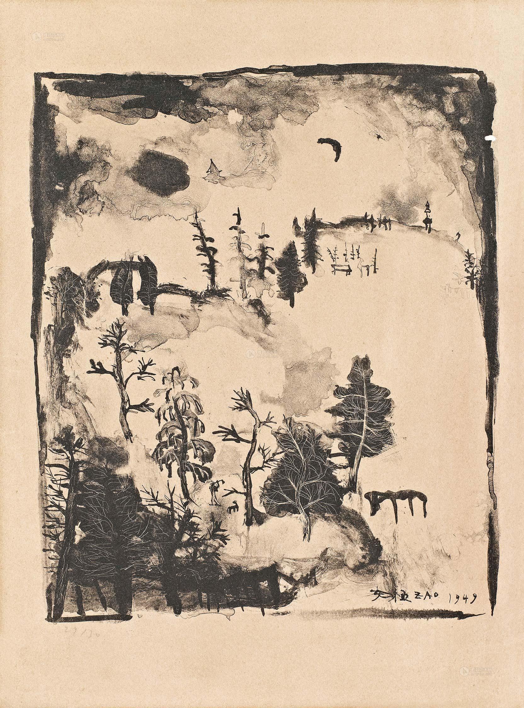 0840 1949年作 新月 石版画