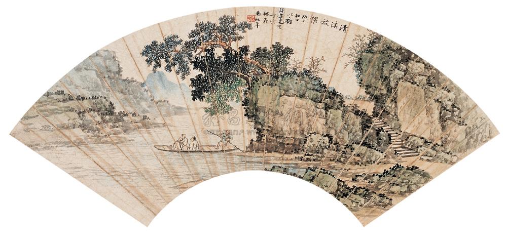 袁松年 清溪放舟 扇面