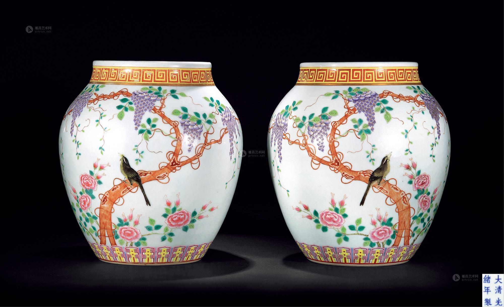 lot0521 清光绪 粉彩花鸟纹罐 ( - 雅昌拍卖图录app