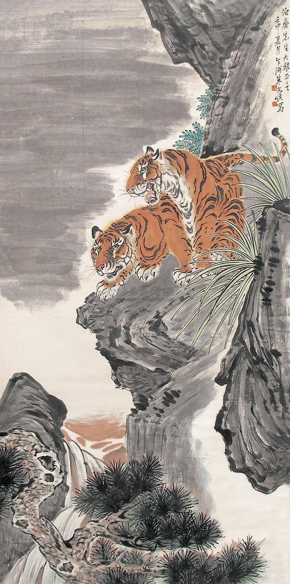 朱文侯 双虎 立轴