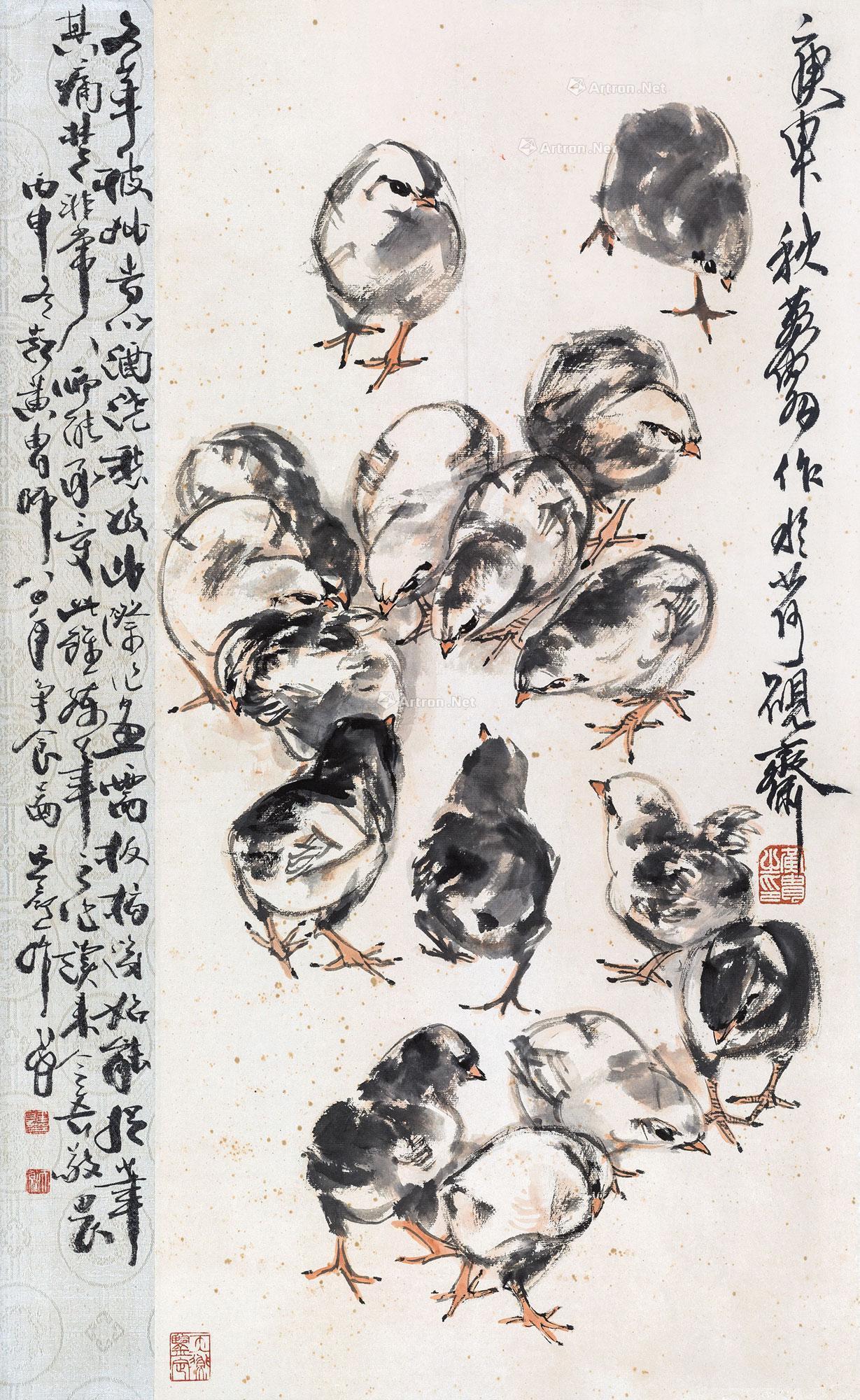 黄胄 小鸡 镜心