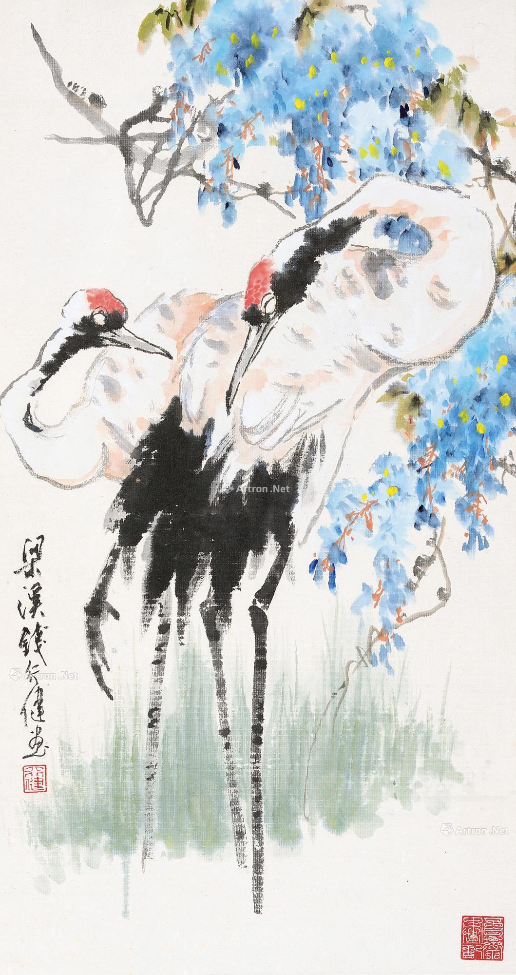 钱行健 紫藤双鹤 立轴