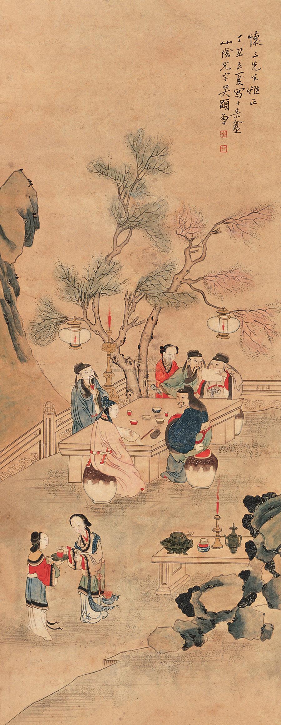 02341937年作夜宴图立轴设色纸本