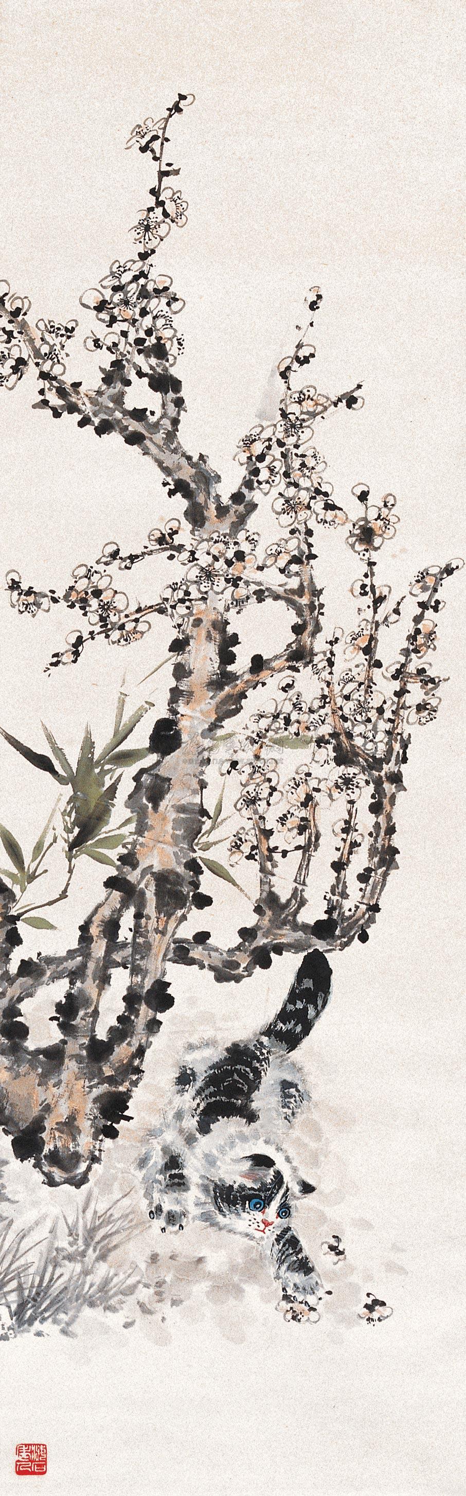 lot0017 陈莲涛 猫戏图 立轴