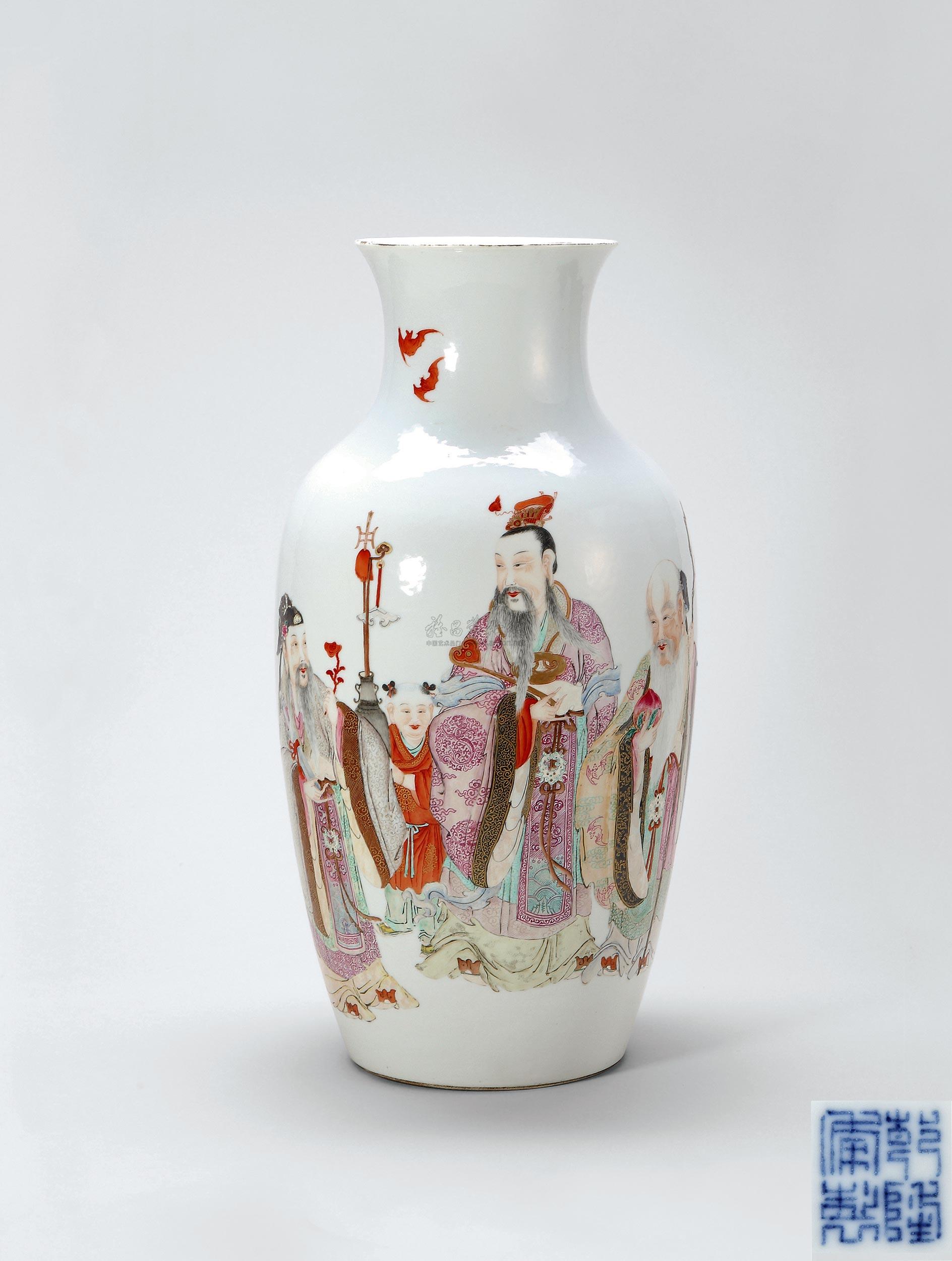 粉彩五子登科三星祝寿纹瓶拍品分类陶瓷>清代粉彩瓷器创作年代清乾隆