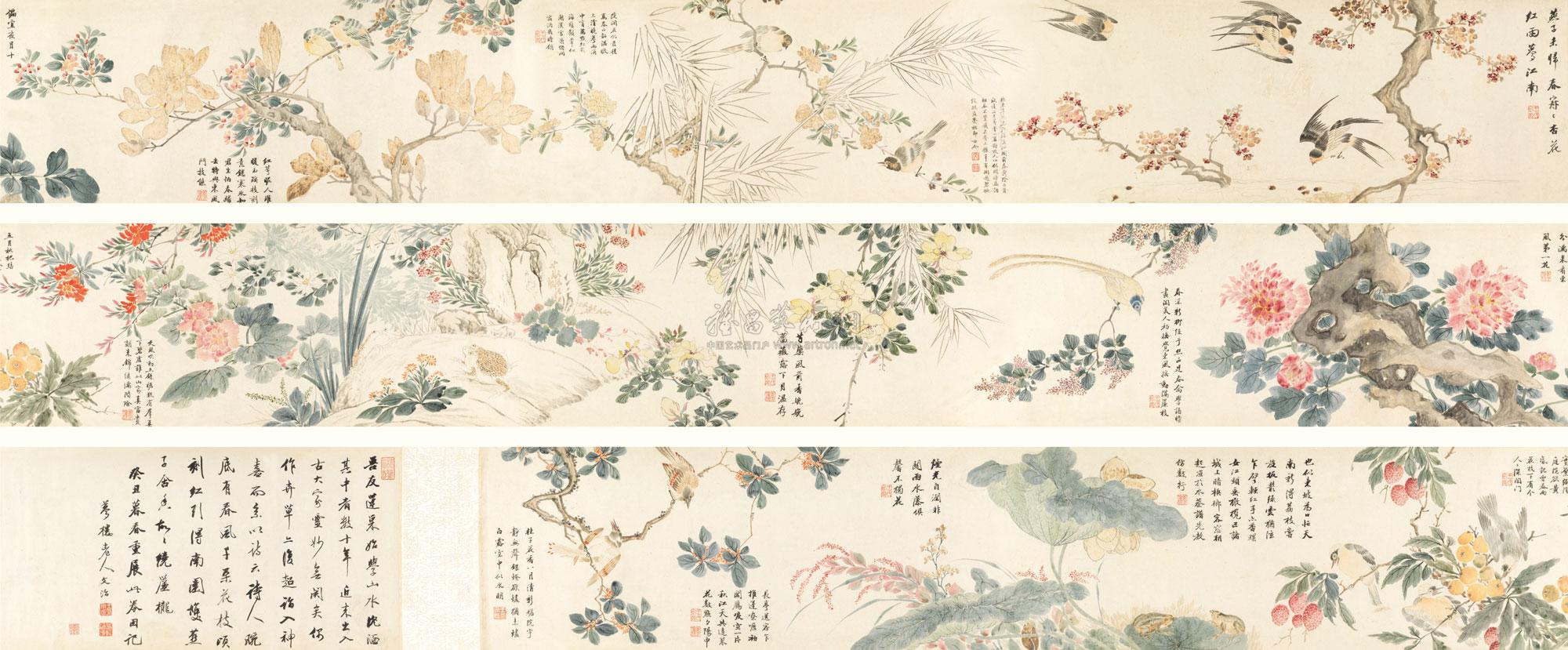 潘恭寿 四时花鸟图卷 手卷