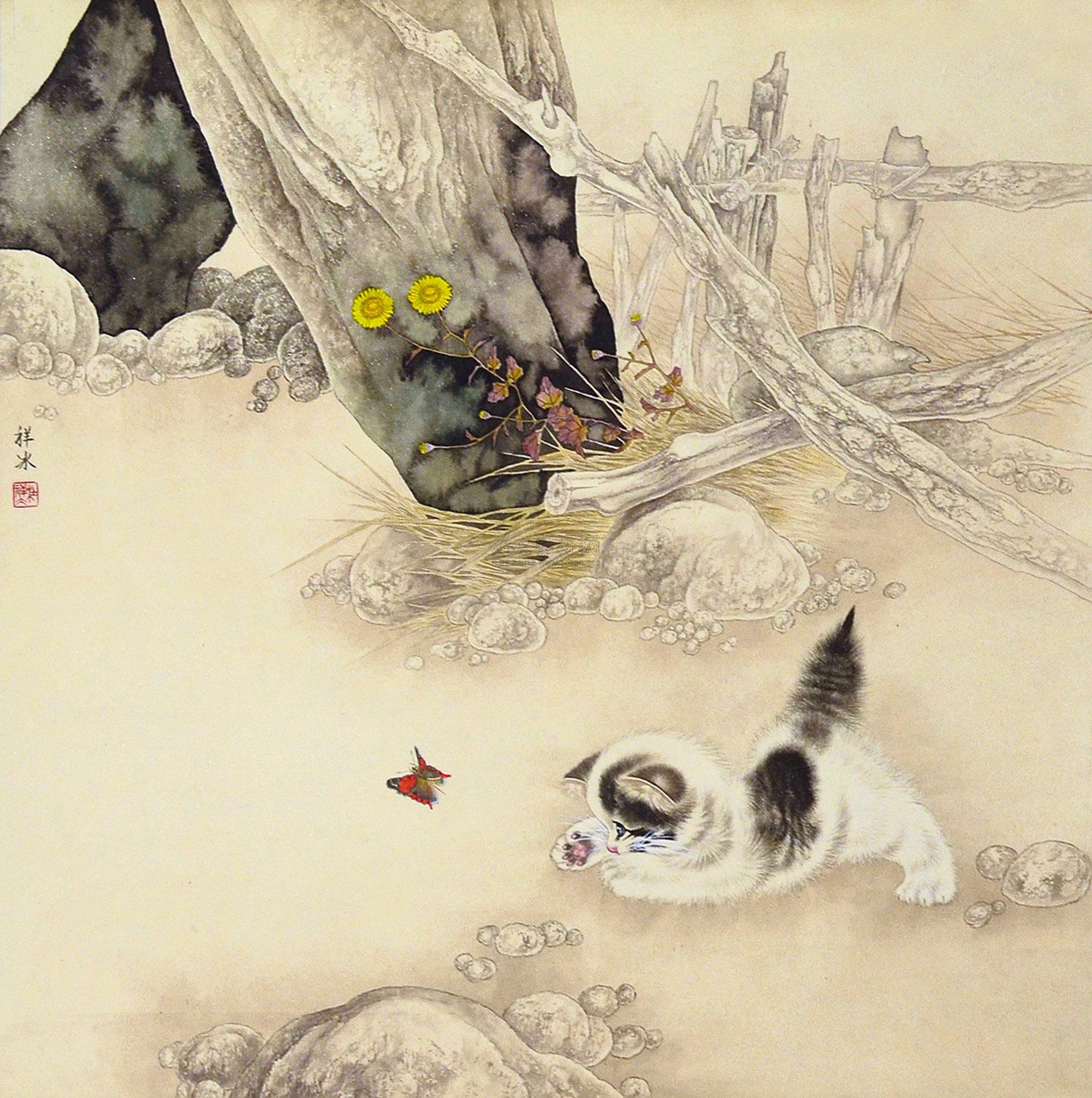 杜祥冰 工笔小猫 立轴