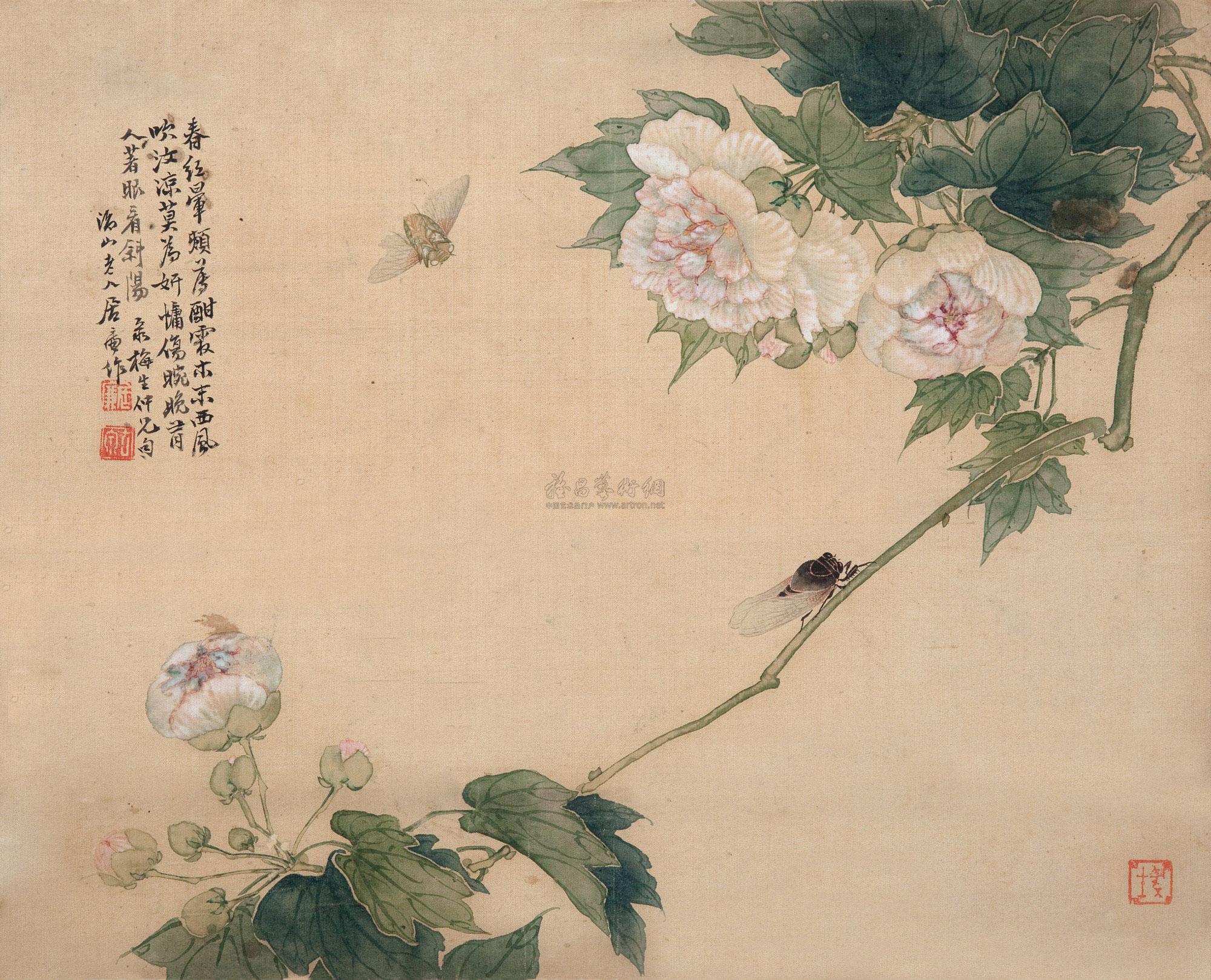 居廉 芙蓉花 镜框