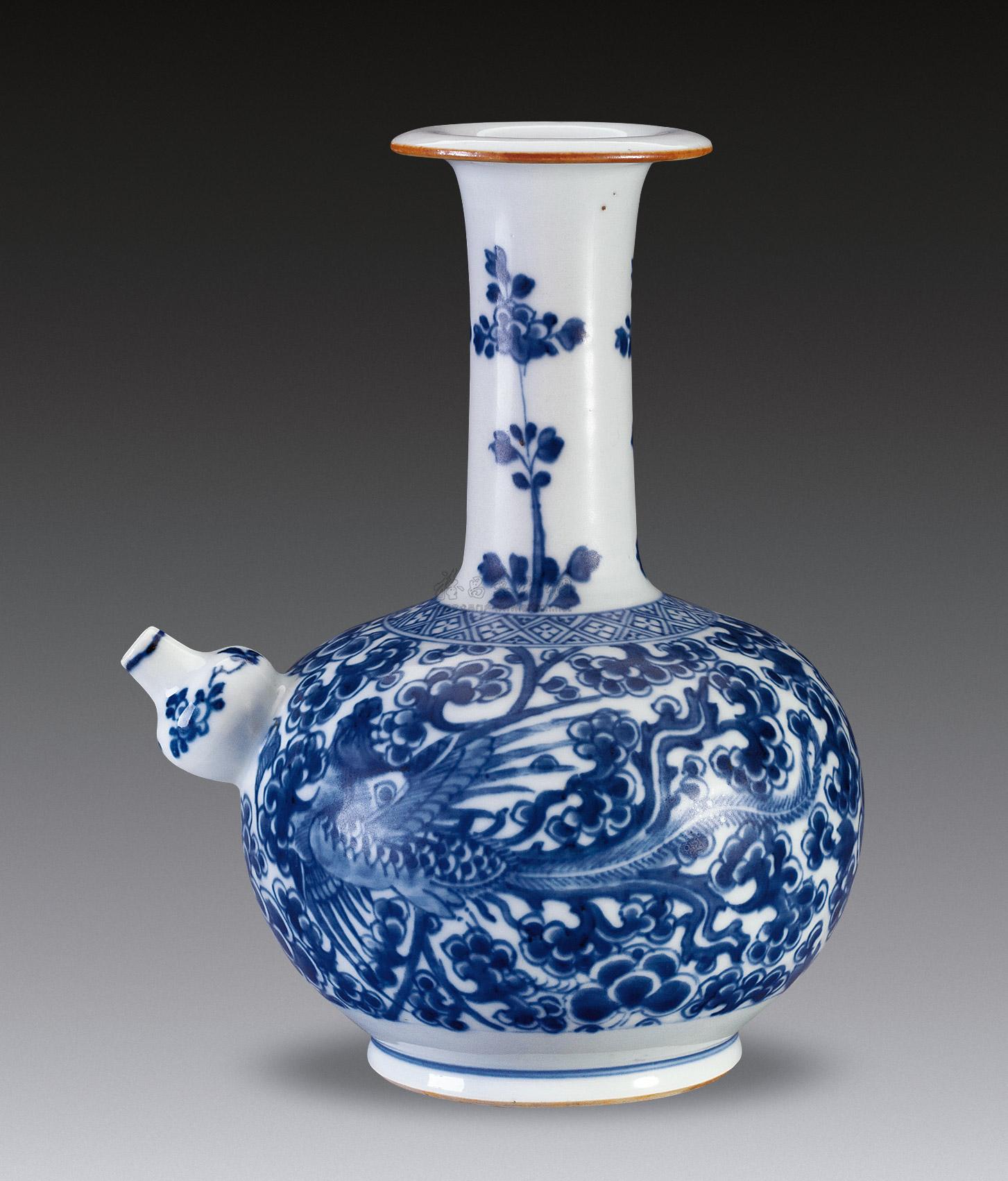 清康熙 青花飞凤纹军持壶