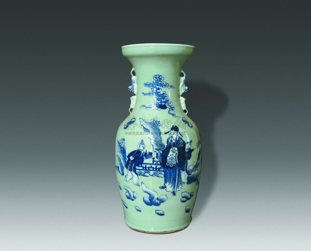 lot0276 清道光 豆青地青花加白人 - 雅昌拍卖图录app