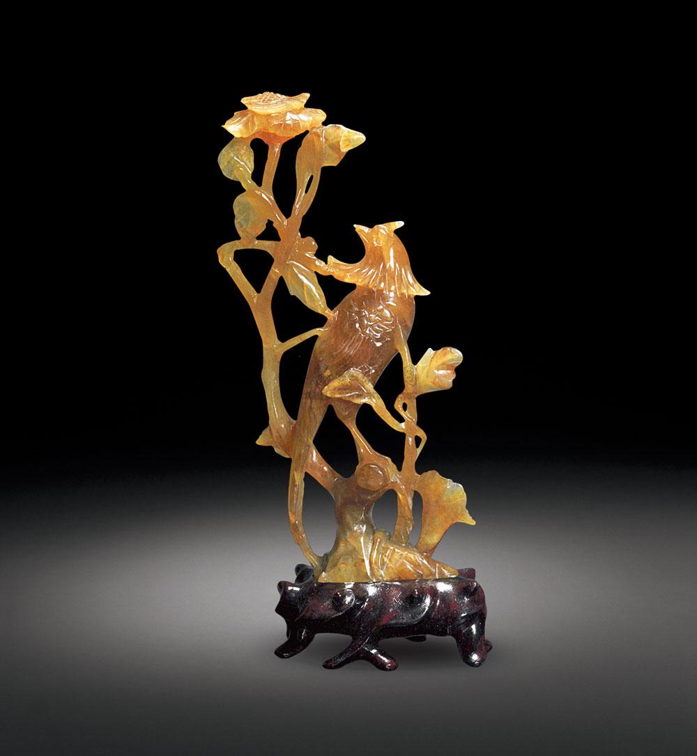 清 糖玉雕花鸟摆件