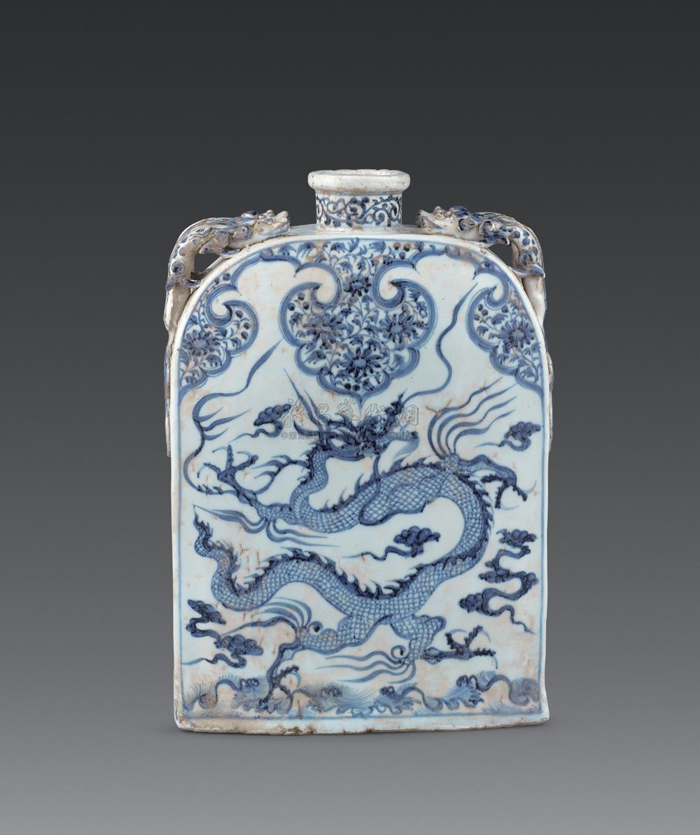 元 青花龙纹四系扁瓶