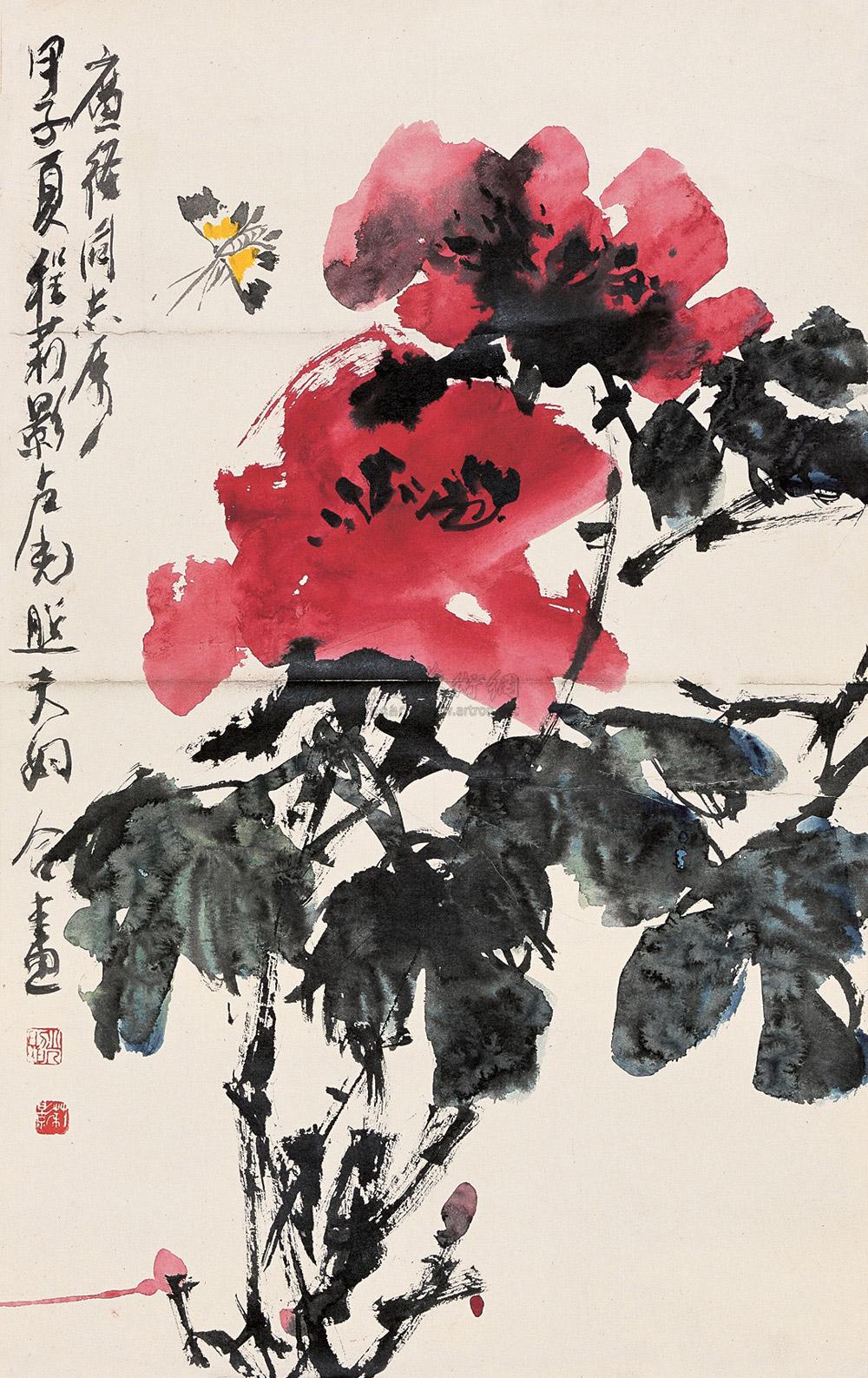 卢光照 牡丹 立轴