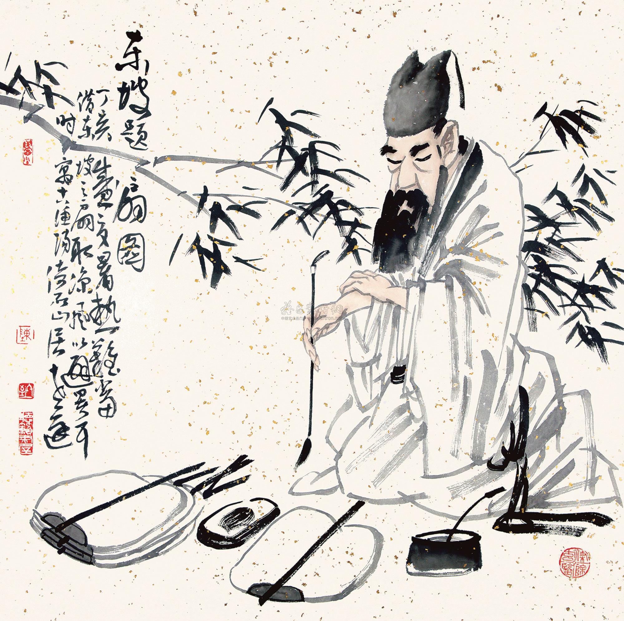 陈冬至 2007年作 东坡题扇图 托片