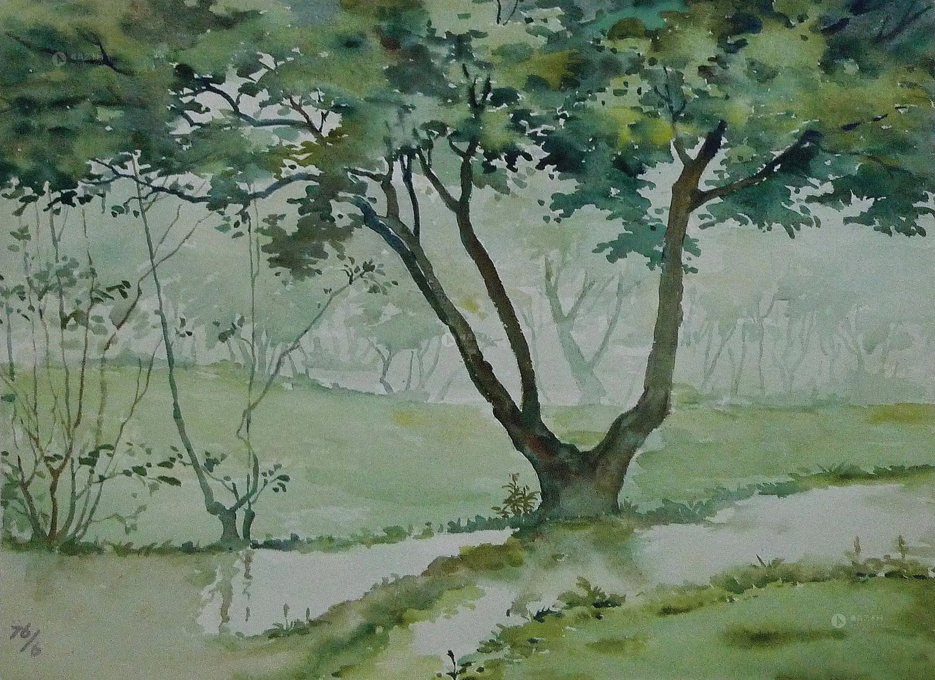 0938 1976年作 雨中绿荫 纸本 水彩