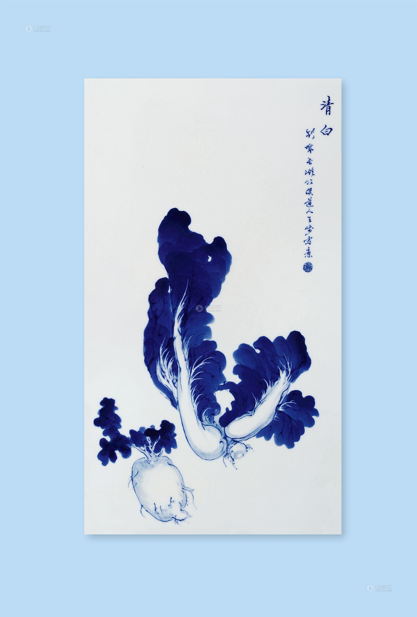 民国 王步清白瓷板画