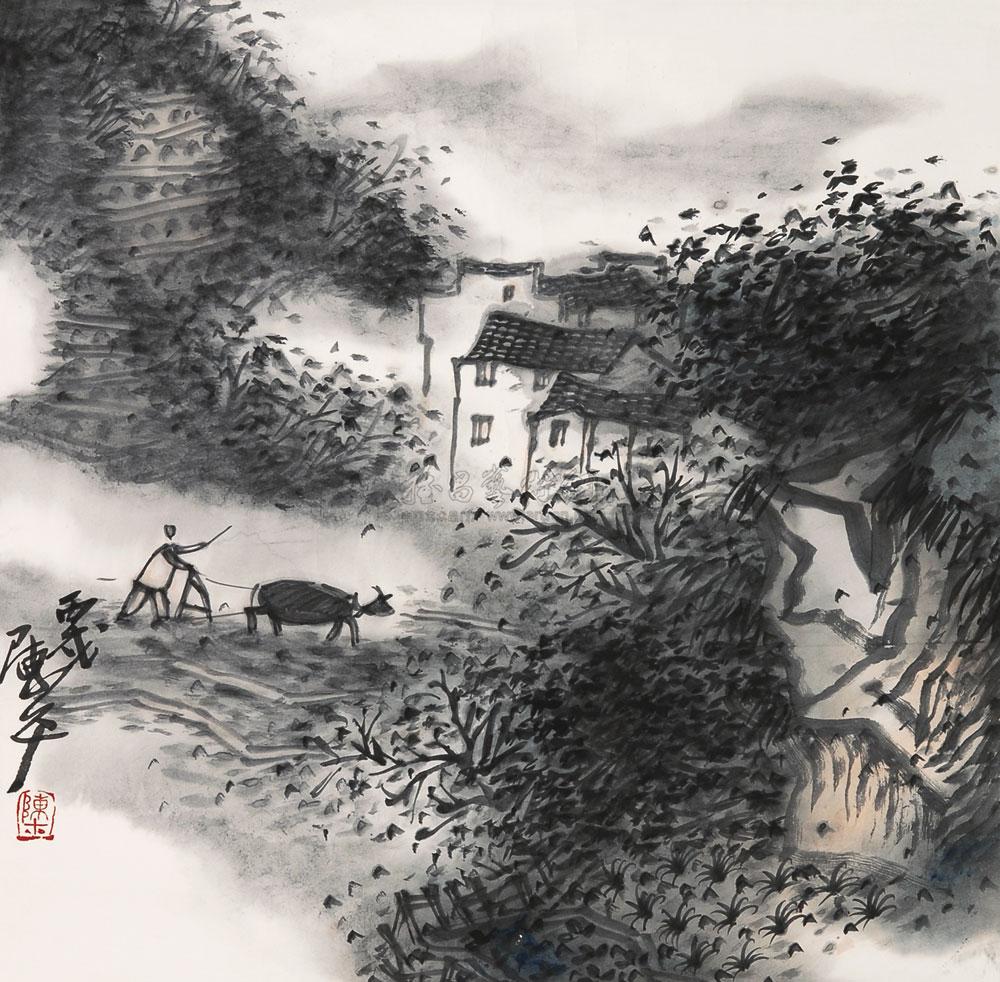 陈平 耕田 镜心作者陈平拍品分类中国书画>绘画尺寸68×68cm估价rmb