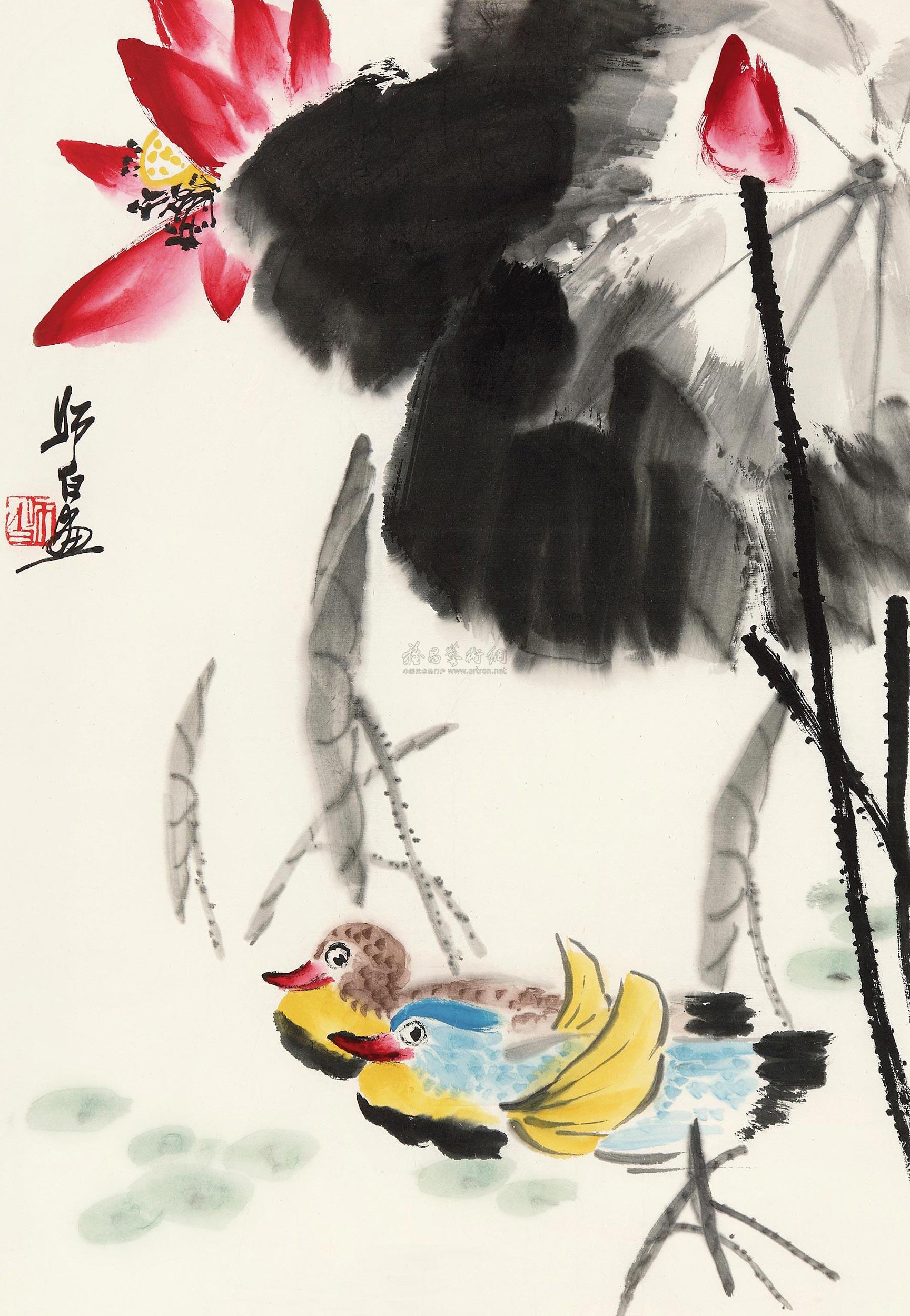 娄师白 荷花鸳鸯 镜心