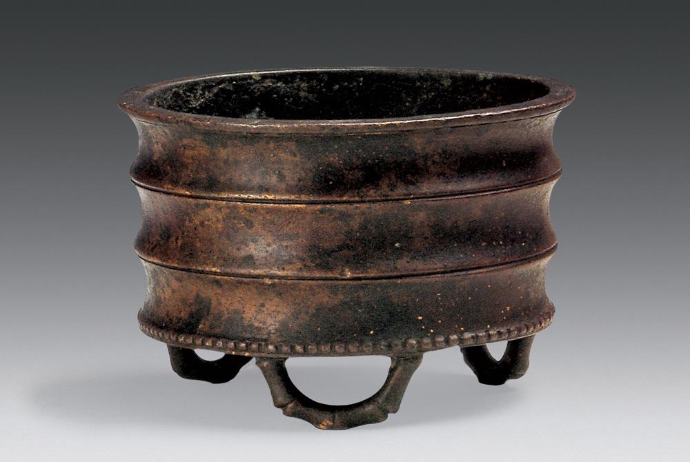 清 铜弦纹竹节炉