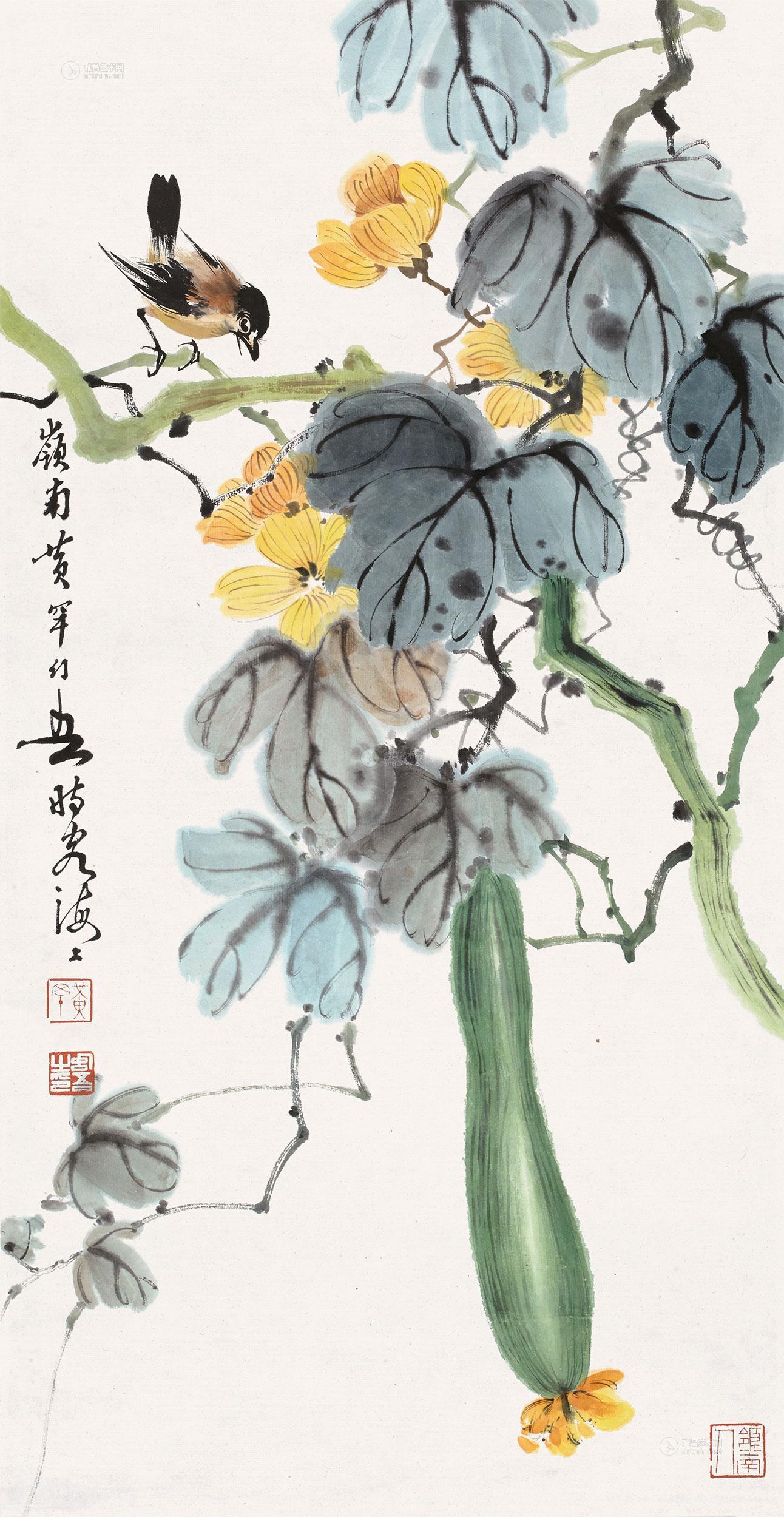 黄幻吾 丝瓜小鸟 立轴