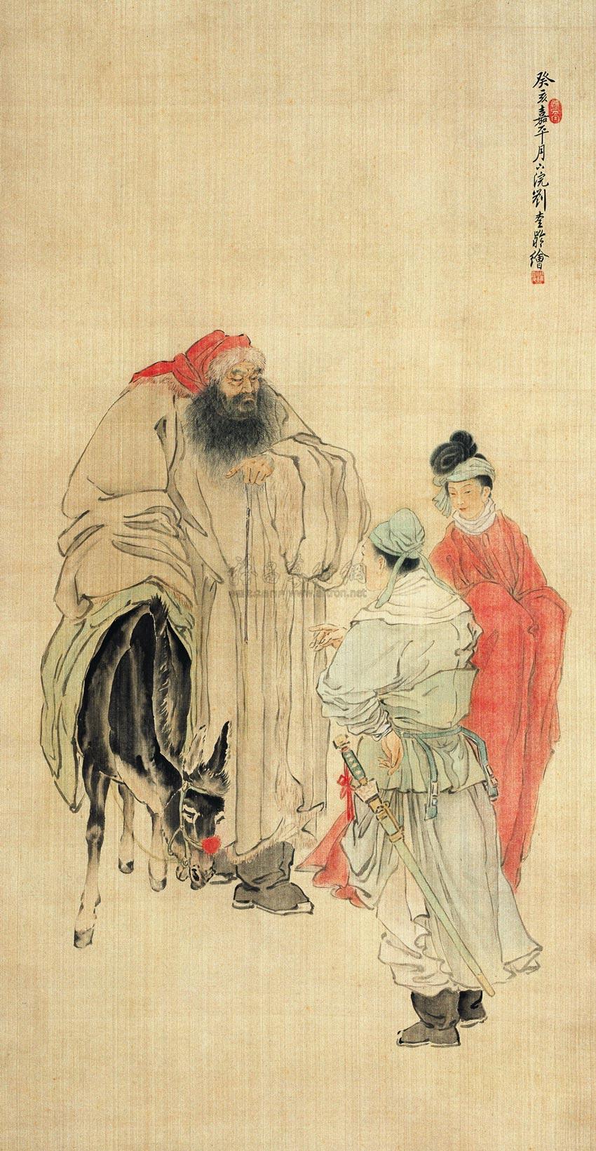 刘奎龄 1923年作 风尘三侠图 立轴