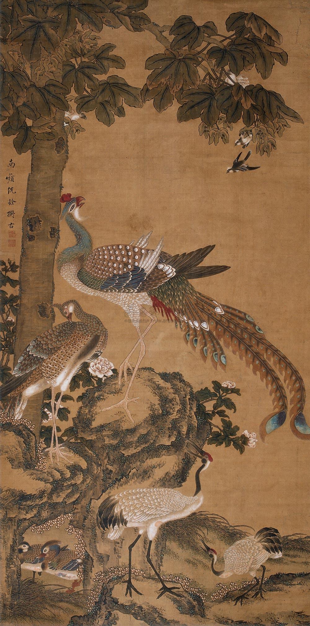 沈铨 百鸟朝凤图 立轴